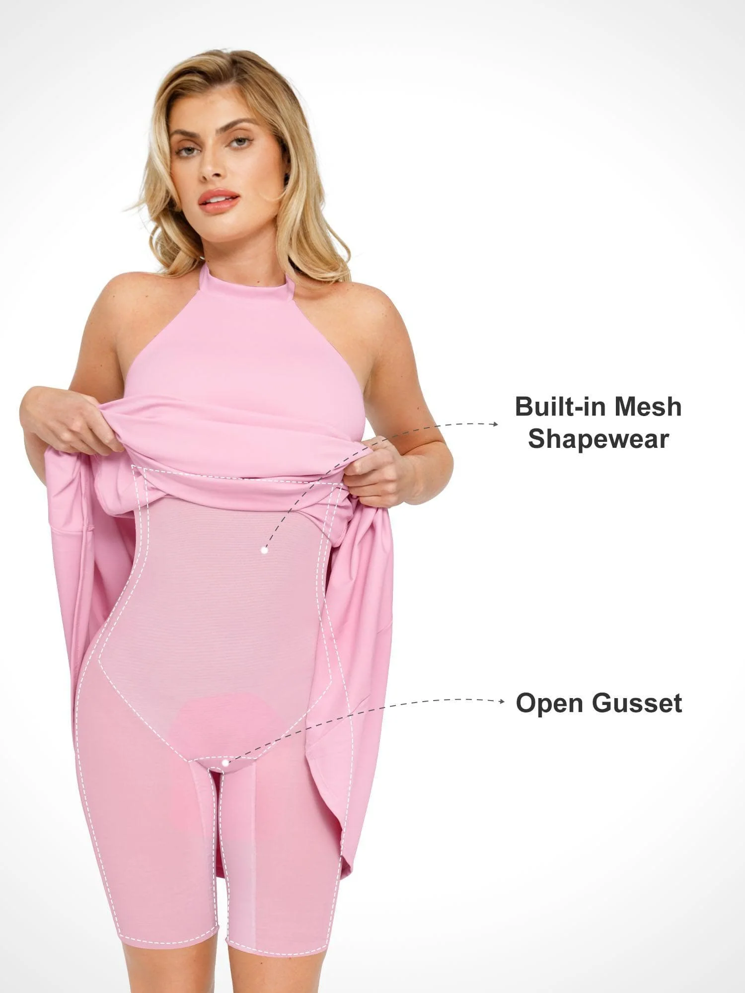 Popilush Shapewear Sculpting Backless Halter A-Line Midi Dress - Image 2