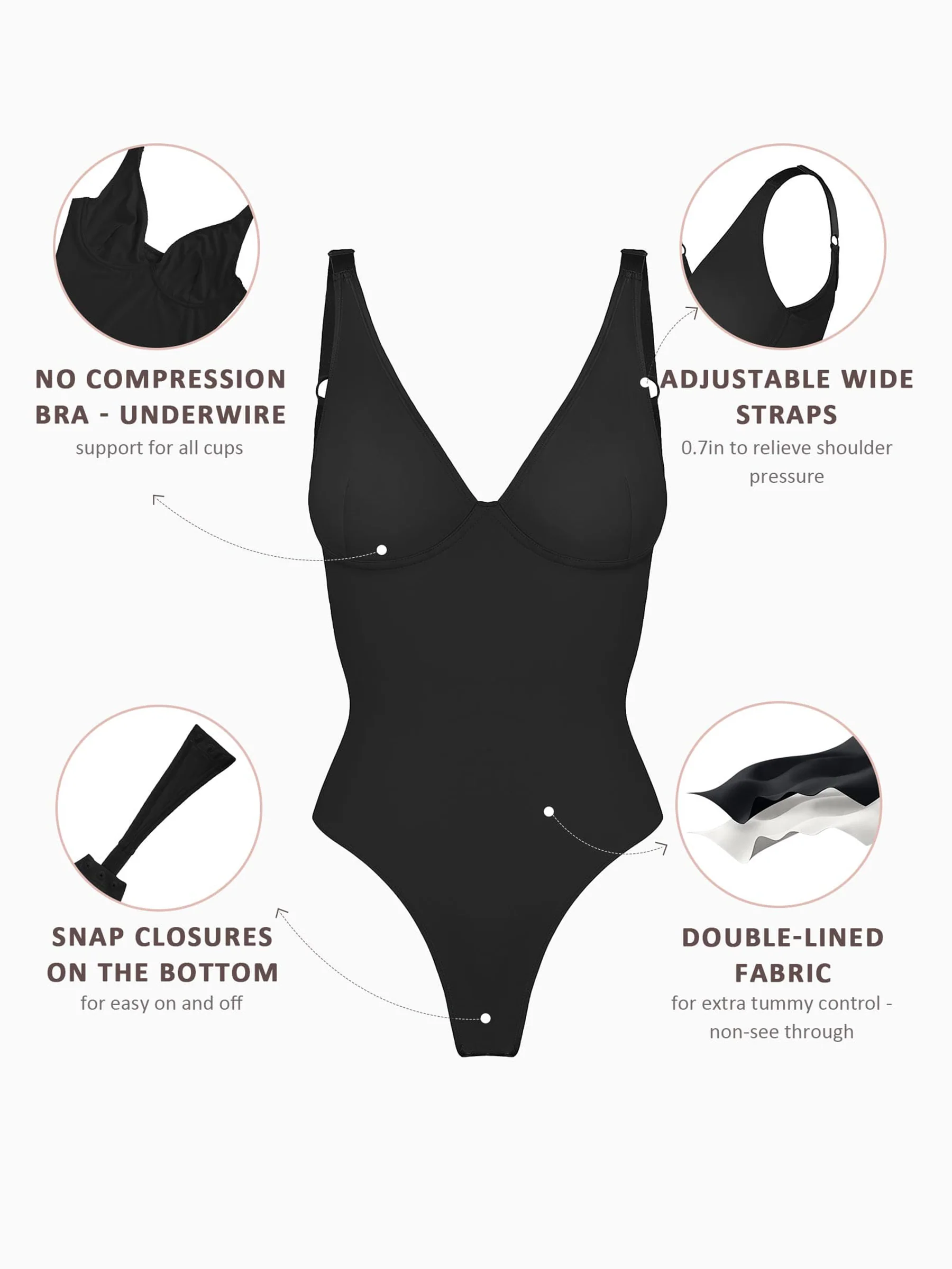 Feelingirl 2-Pack Deep V Neck Tummy Control Shapewear Bodysuit Bundle - Image 13