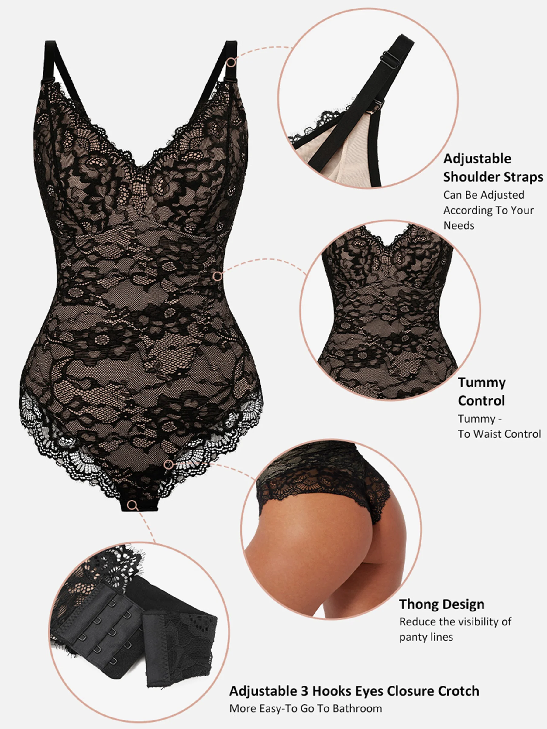 Feelingirl 2-Pack Lace V Neck Full Bodysuit Bundle - Image 9