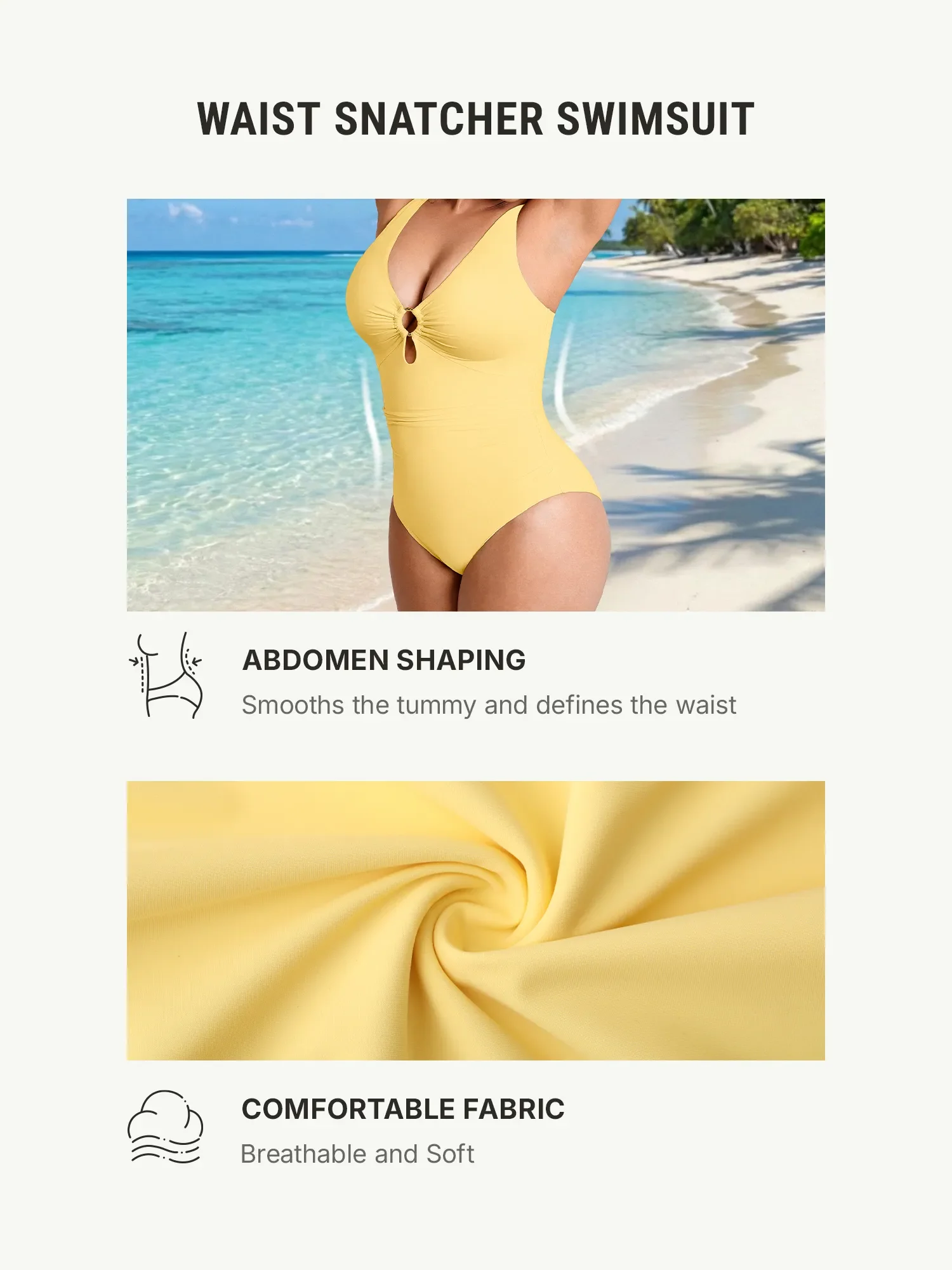 Feelingirl Deep V Metal Ring Ruched Sculpting Swimsuit - Image 29
