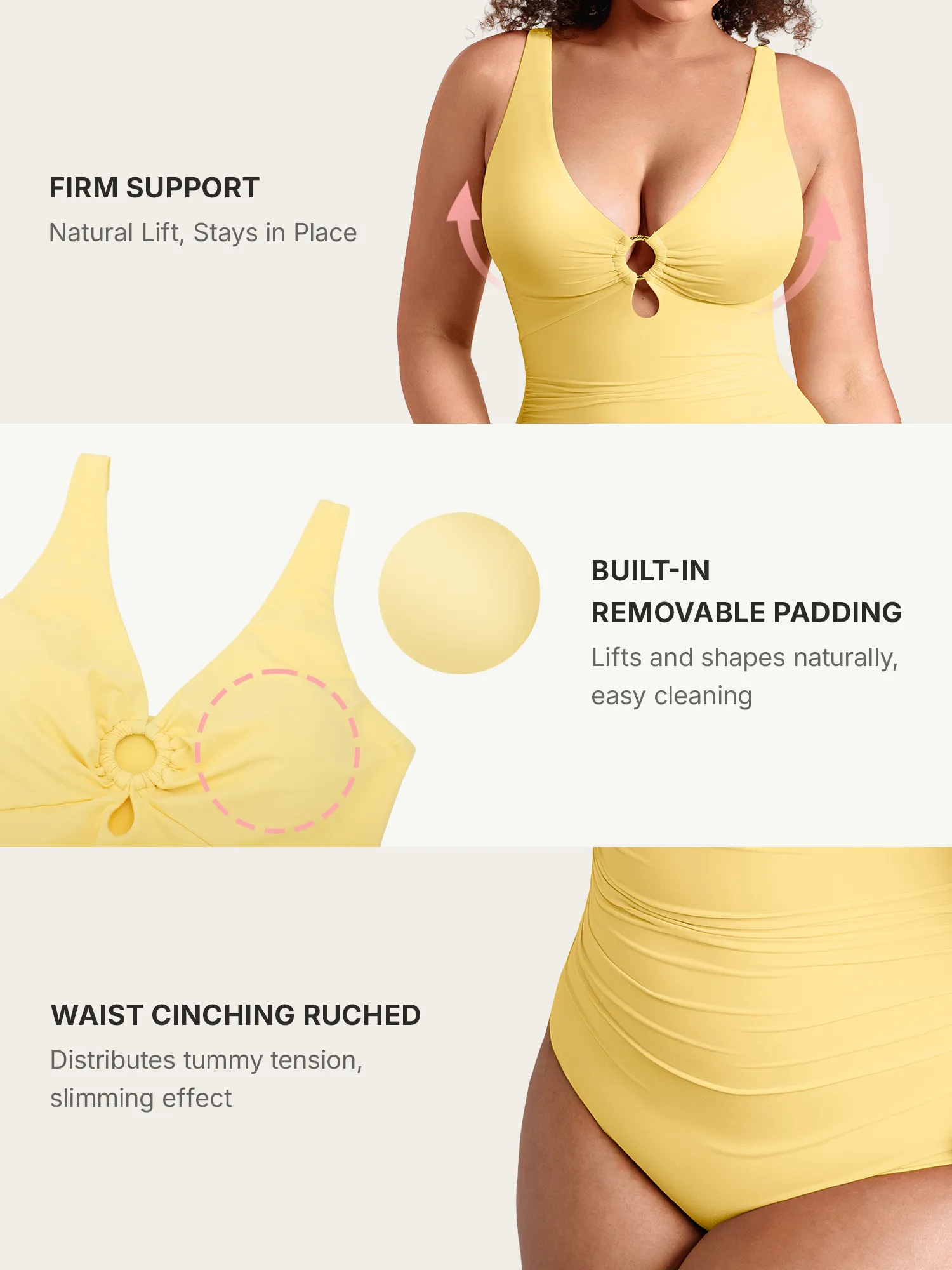 Feelingirl Deep V Metal Ring Ruched Sculpting Swimsuit - Image 39