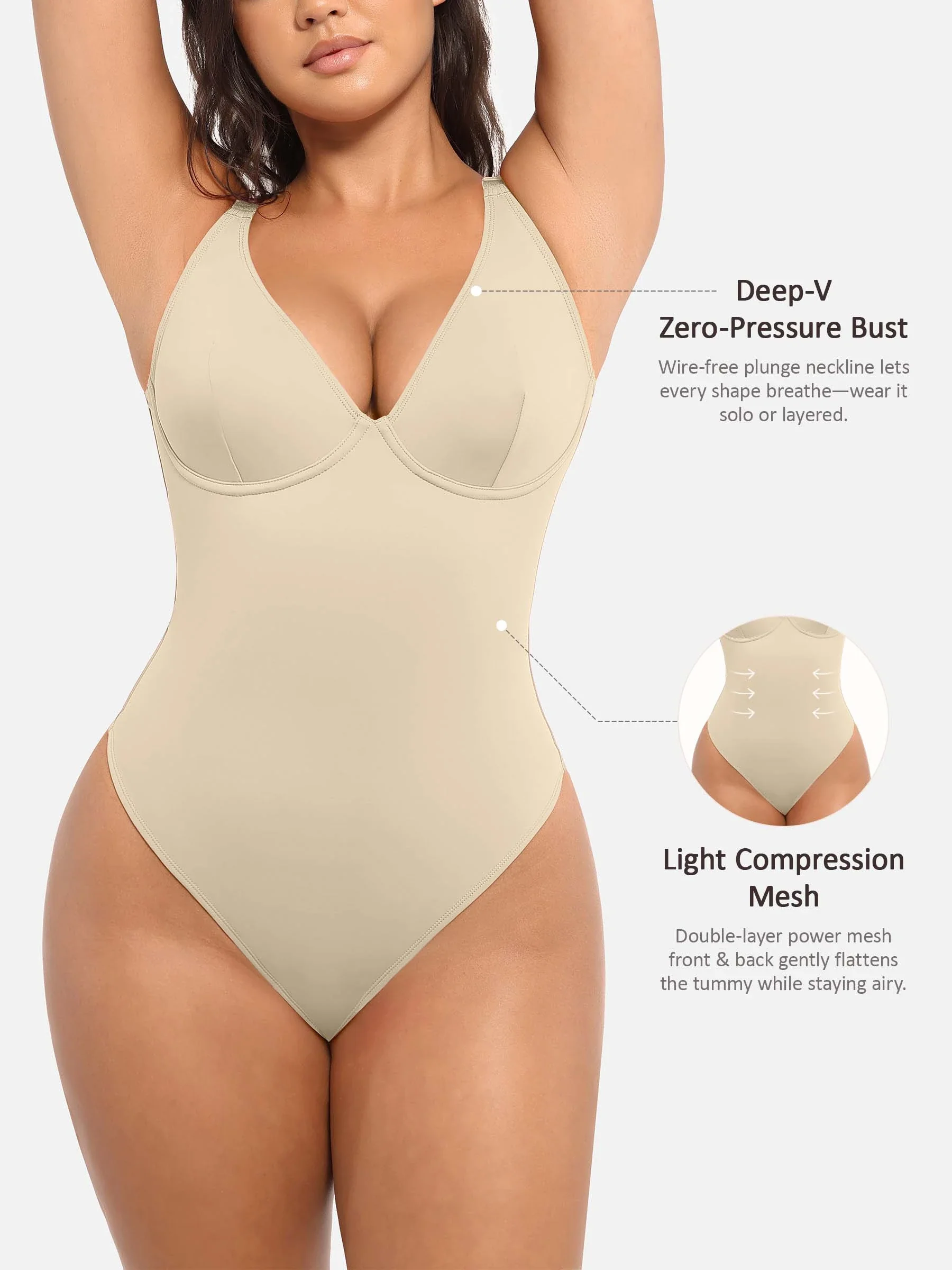 Feelingirl Deep V Neck Tummy Control Shapewear Bodysuit - Image 44