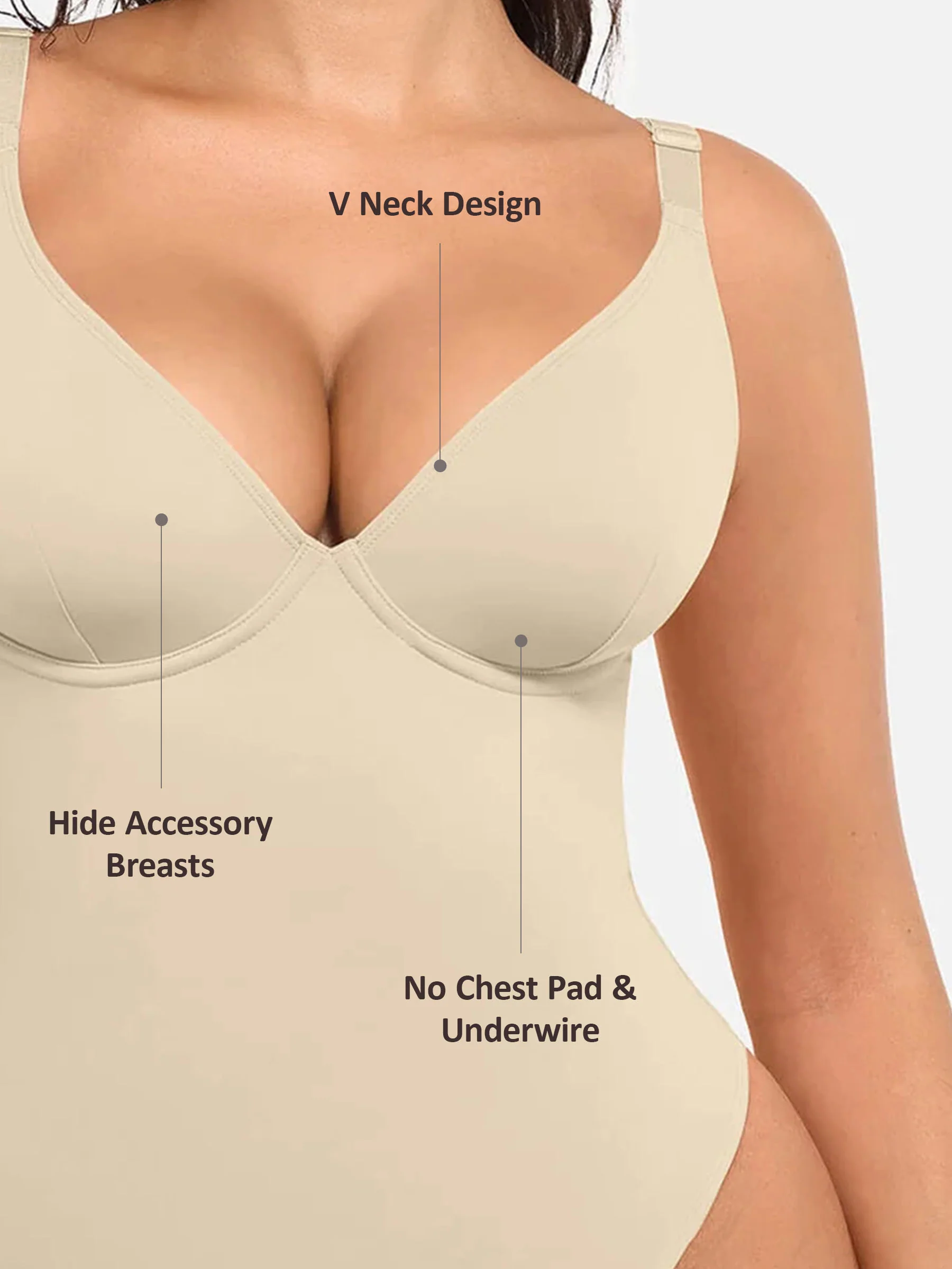 Feelingirl V Neck Tummy Control Thong Shapewear - Image 25