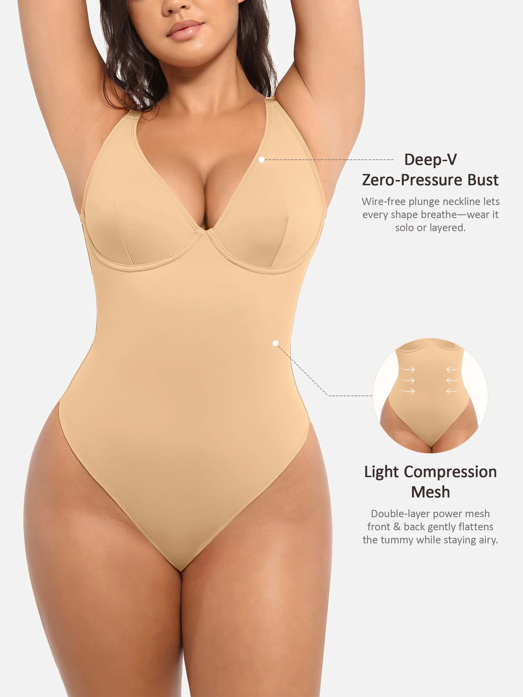 Feelingirl Deep V Neck Tummy Control Shapewear Bodysuit - Image 60