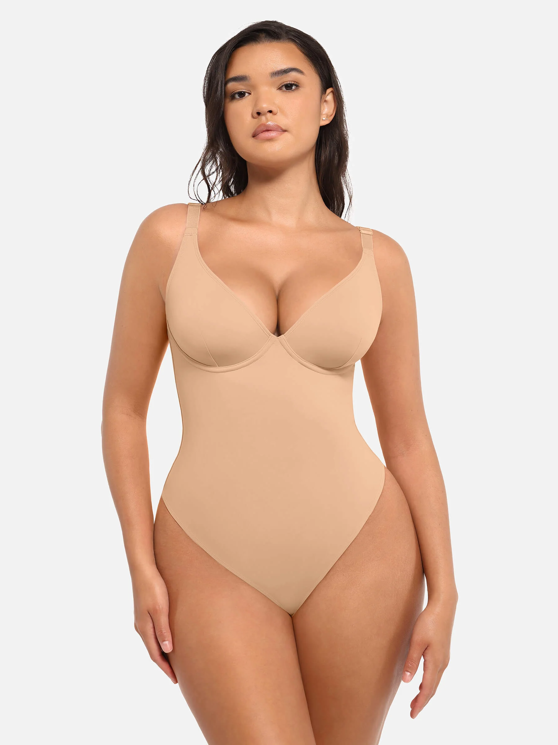 Feelingirl V Neck Tummy Control Shaping Bodysuit - Image 81