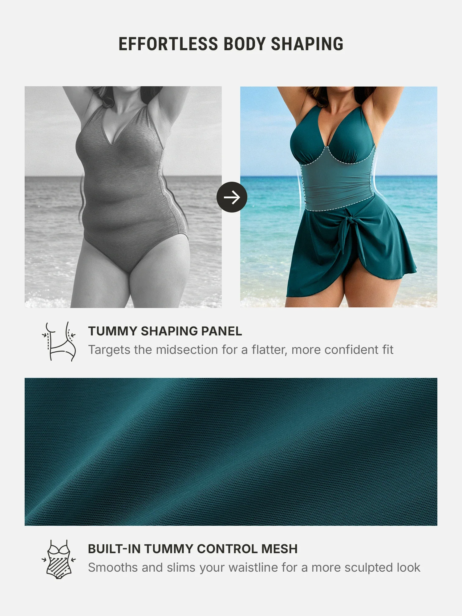 Feelingirl Deep V Ruched Removable Pads Shaping Mesh Swimsuit - Image 4