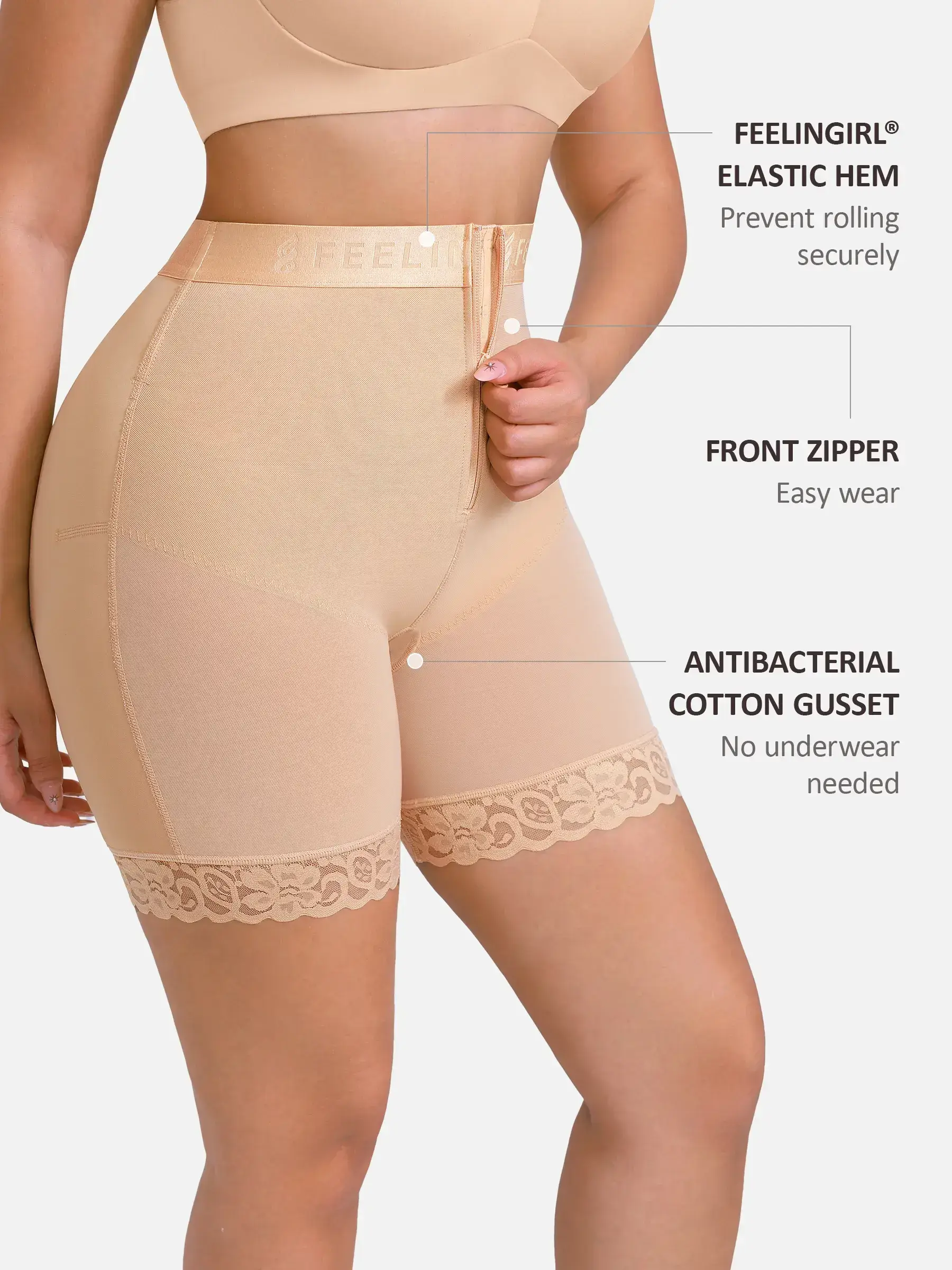 Feelingirl Front-Zip Mid-Waist Shapewear Shorts - Image 3