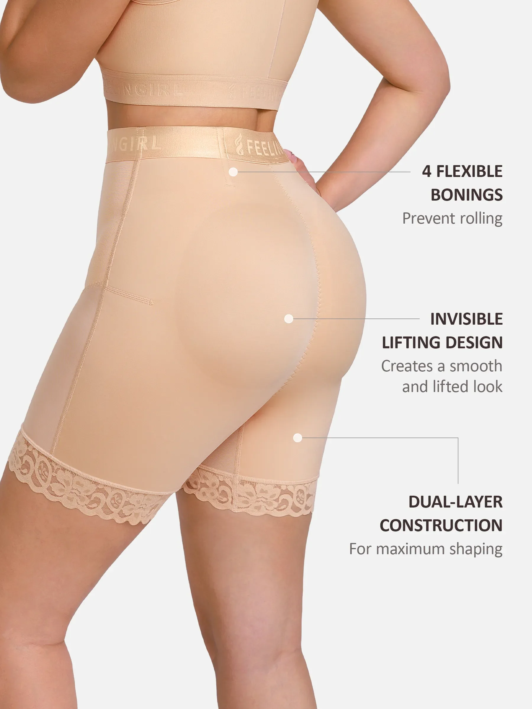 Feelingirl Front-Zip Mid-Waist Shapewear Shorts - Image 4