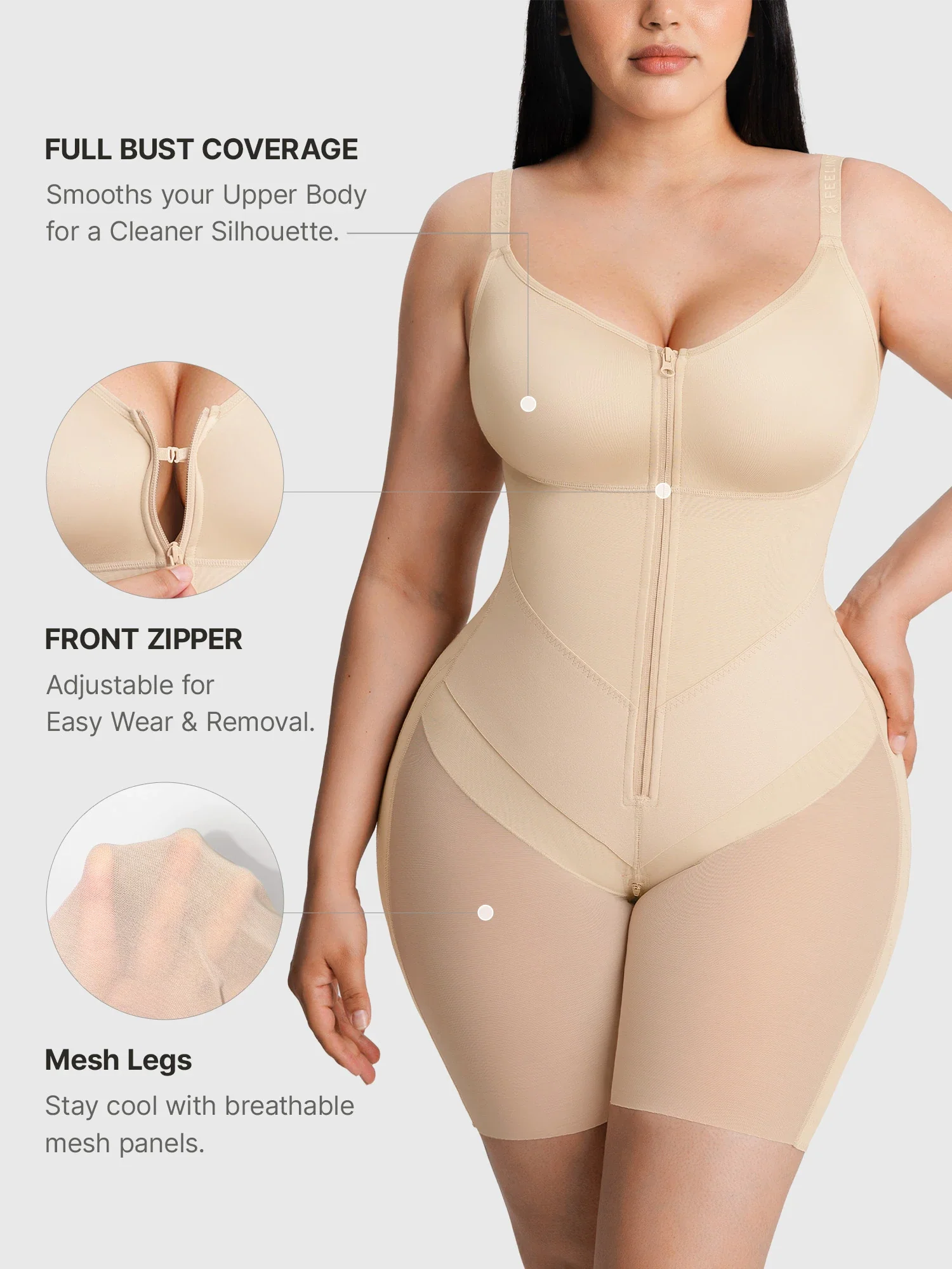 Feelingirl Full-Coverage Chest Faja Tummy Control Butt Lift Bodysuit - Image 14