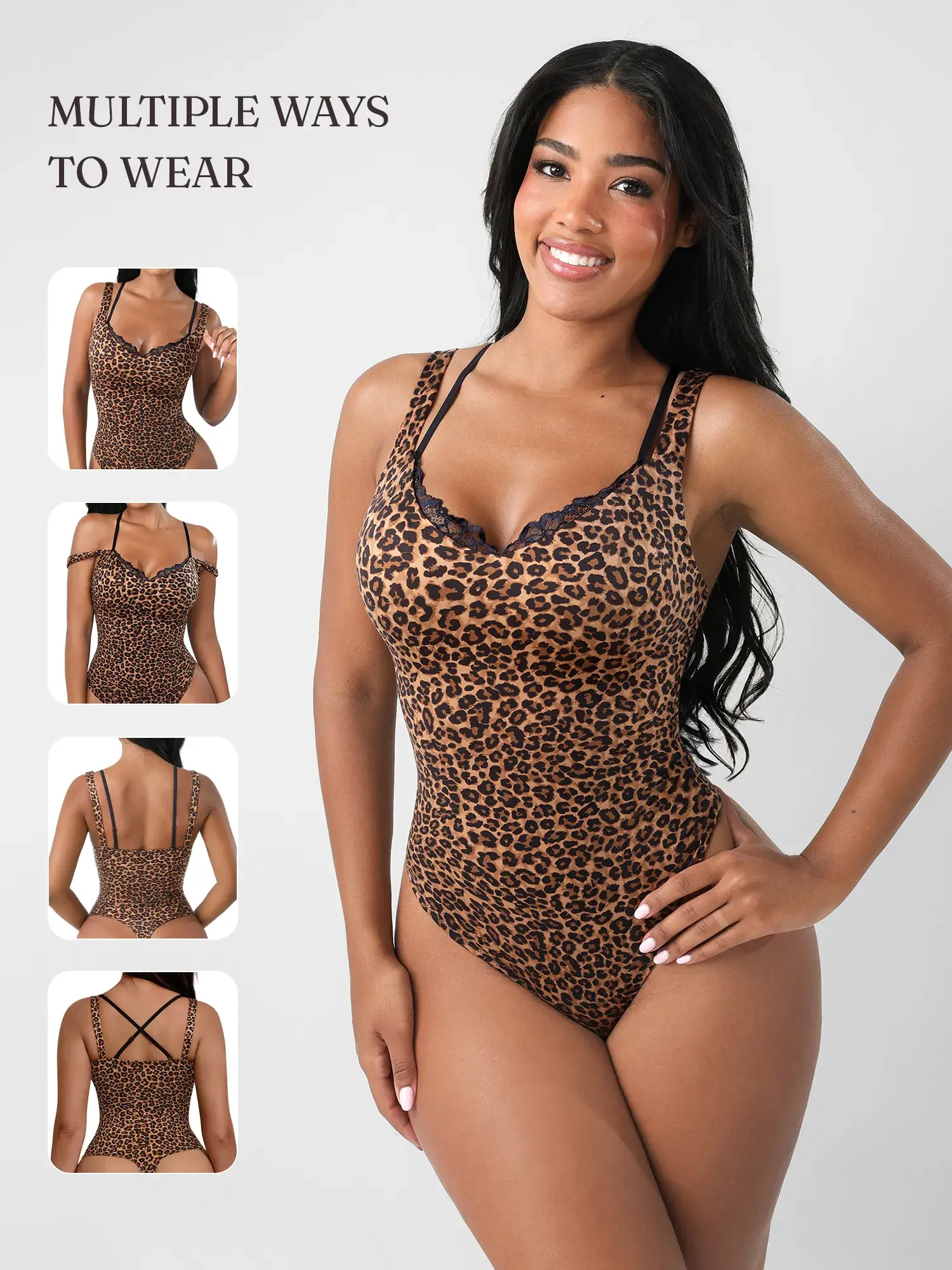 Feelingirl Lace-Trimmed Deep V Bodysuit - Image 3
