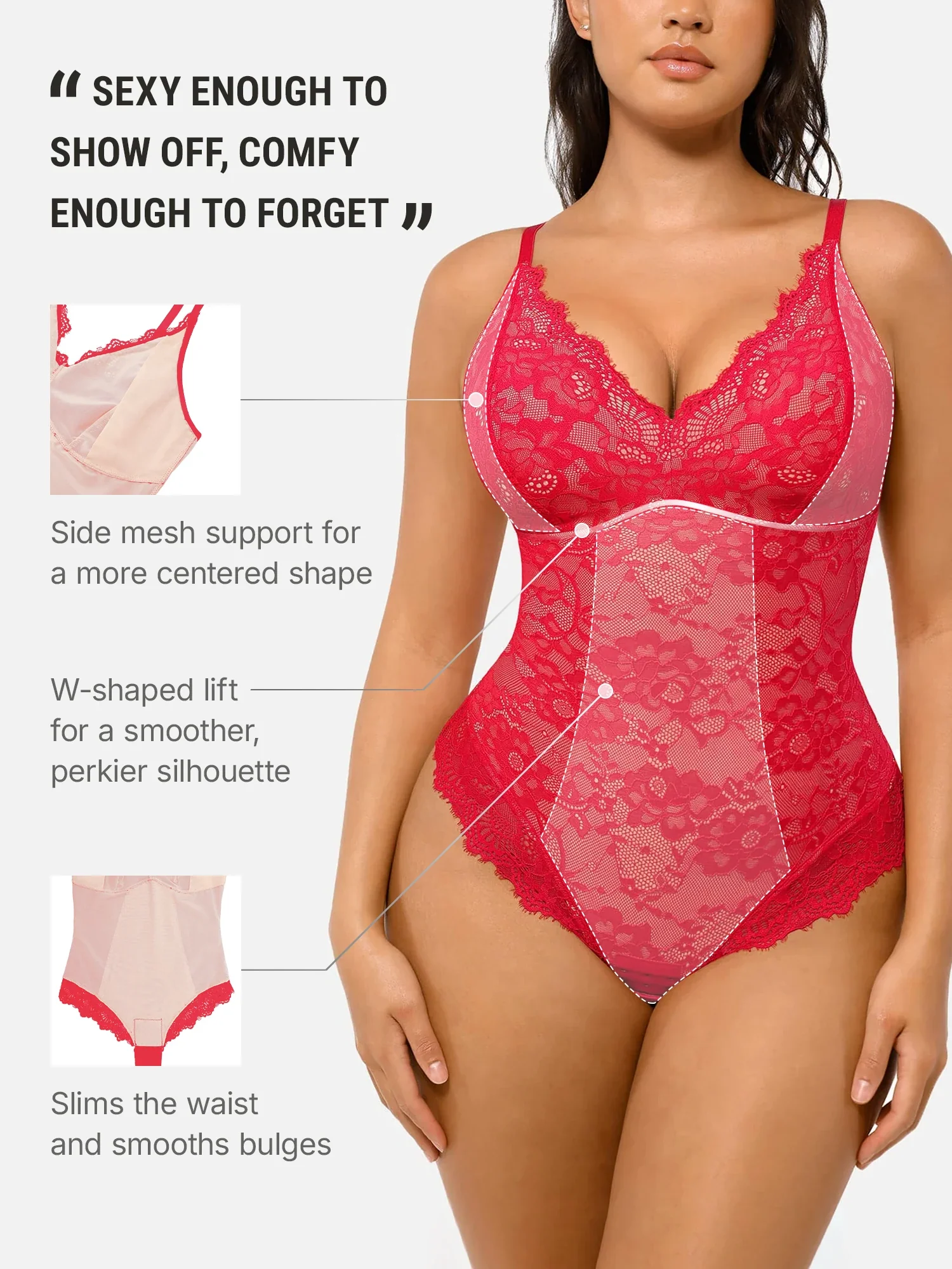 Feelingirl Lace V Neck Full Bodysuit - Image 10