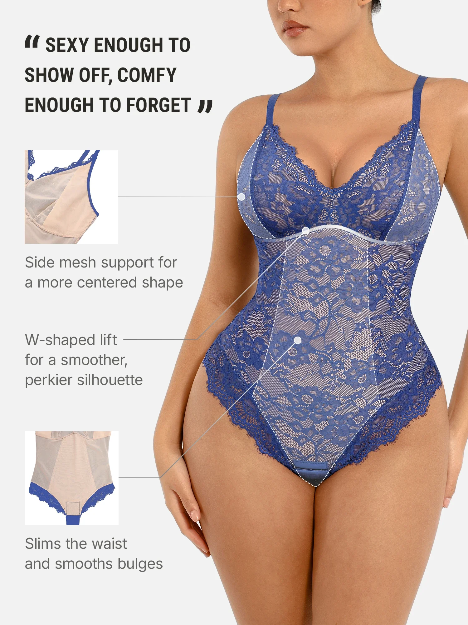 Feelingirl Lace V Neck Full Bodysuit - Image 46