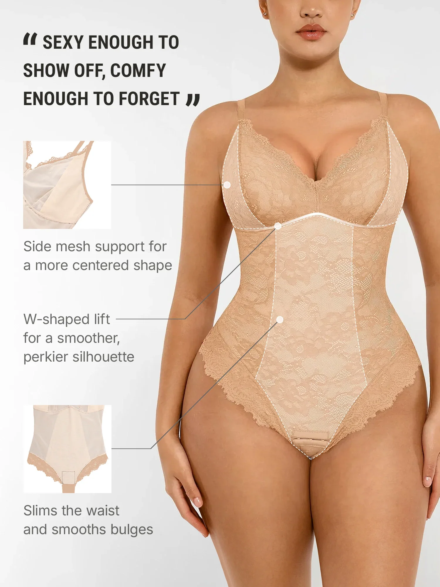 Feelingirl Lace V Neck Full Bodysuit - Image 62
