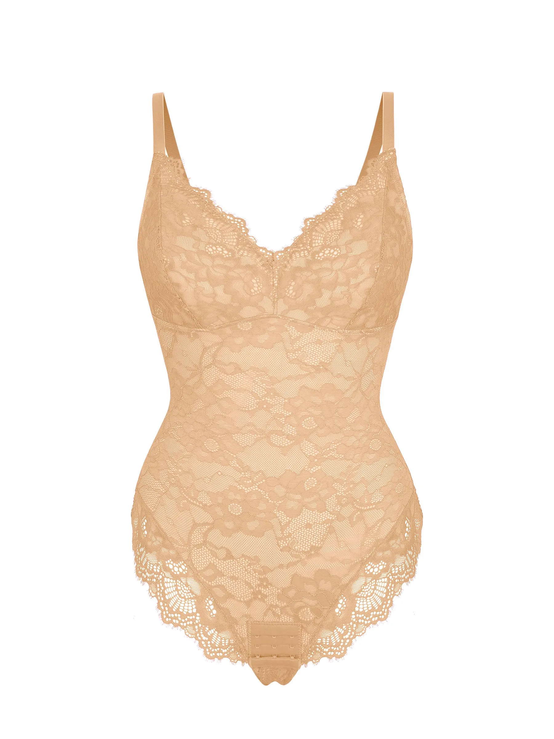 Feelingirl Lace V Neck Full Thong Bodysuit - Image 57