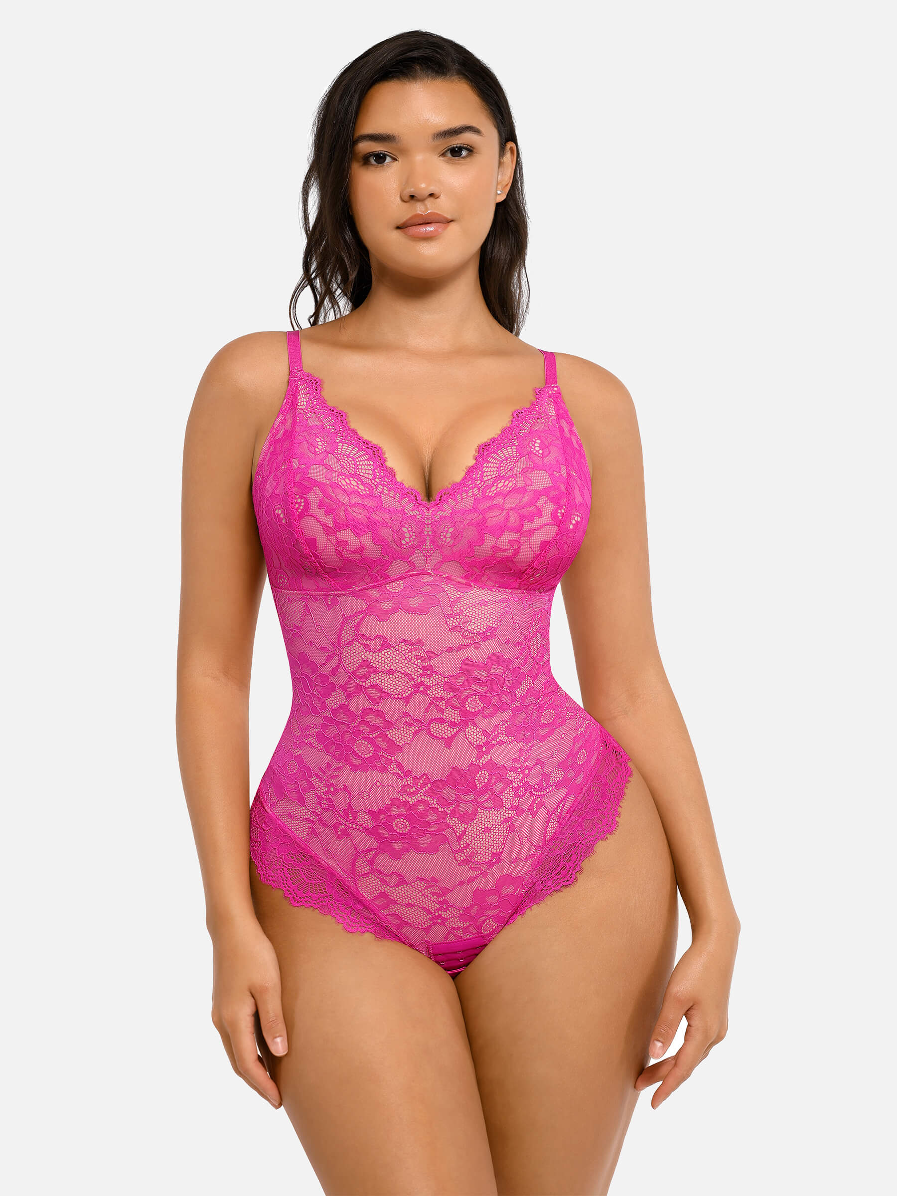 Feelingirl Lace V Neck Full Thong Bodysuit - Image 60