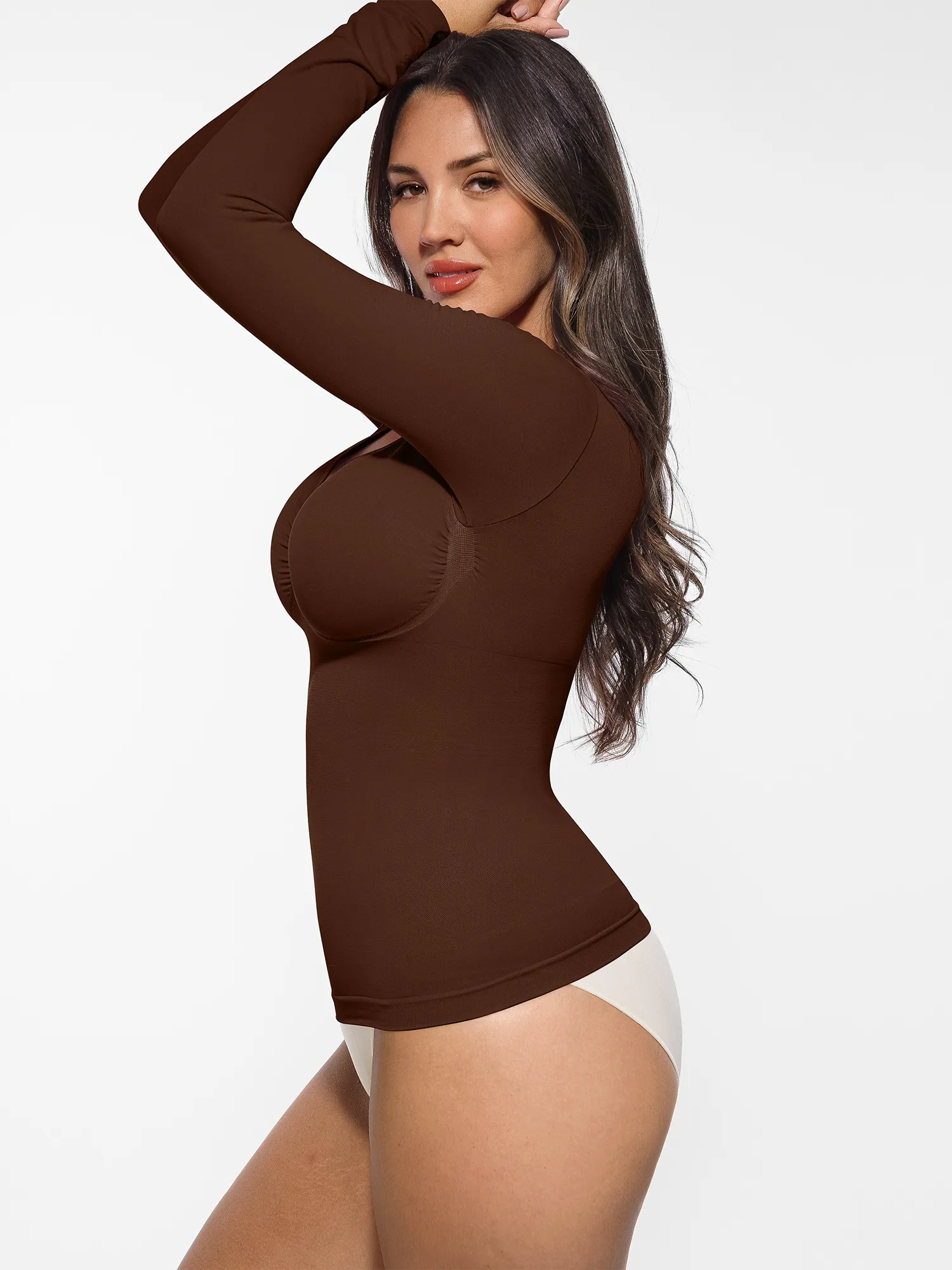 Feelingirl Seamless Long Sleeve Tummy Control Thong Bodysuit - Image 117