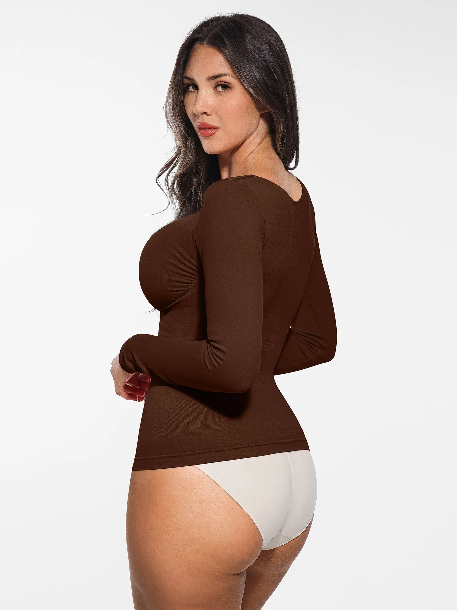 Feelingirl Seamless Long Sleeve Tummy Control Thong Bodysuit - Image 114