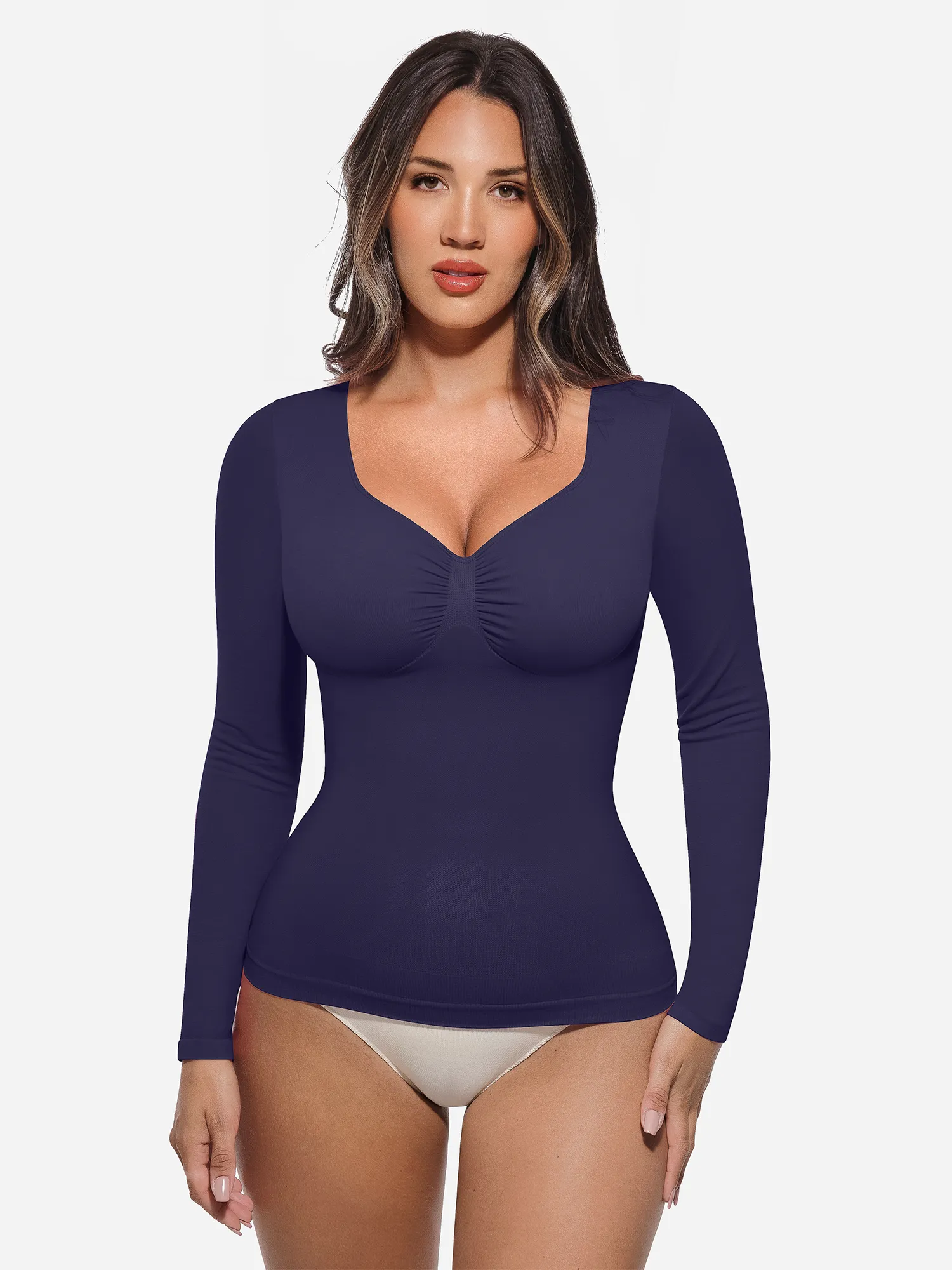 Feelingirl Seamless Long Sleeve Tummy Control Thong Bodysuit - Image 106