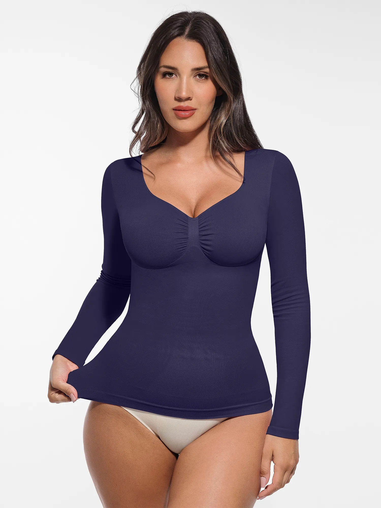 Feelingirl Seamless Long Sleeve Tummy Control Thong Bodysuit - Image 109