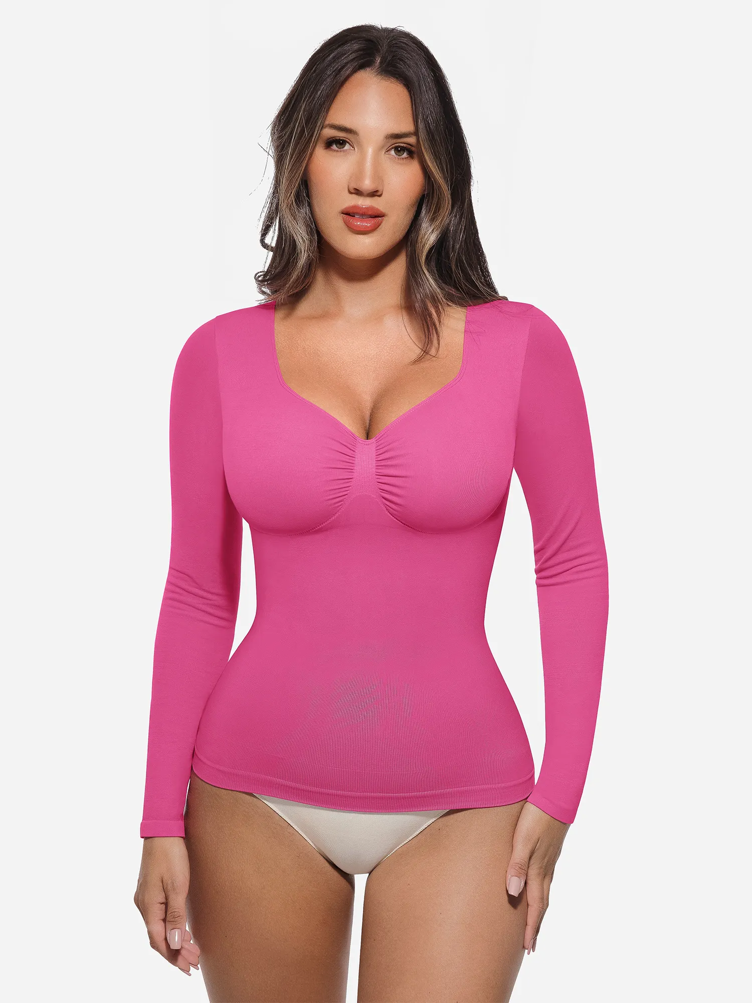 Feelingirl Seamless Long Sleeve Tummy Control Thong Bodysuit - Image 98