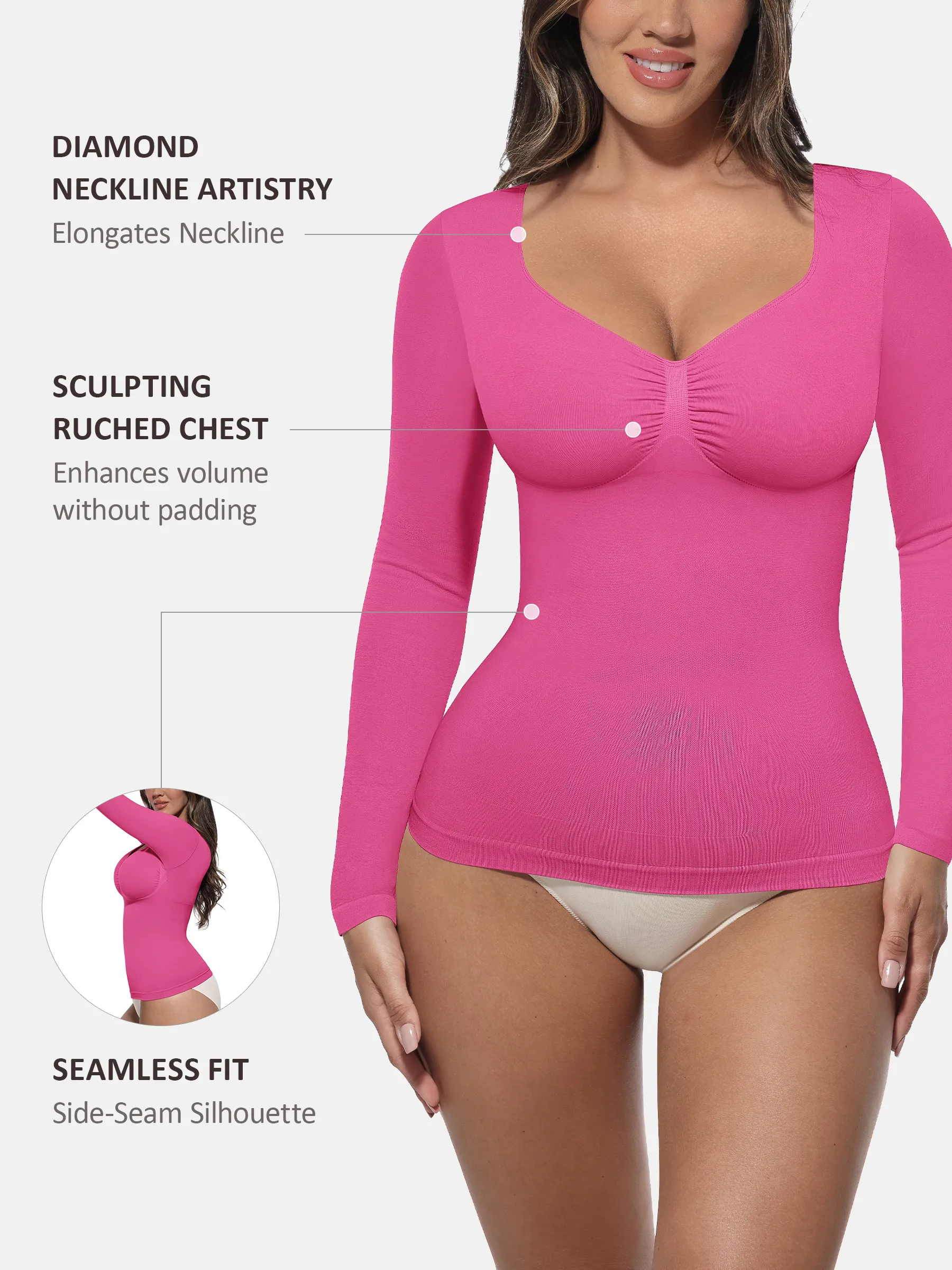 Feelingirl Seamless Long Sleeve Tummy Control Thong Bodysuit - Image 99