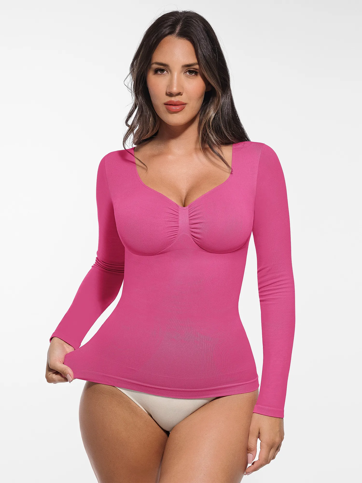 Feelingirl Seamless Long Sleeve Tummy Control Thong Bodysuit - Image 102