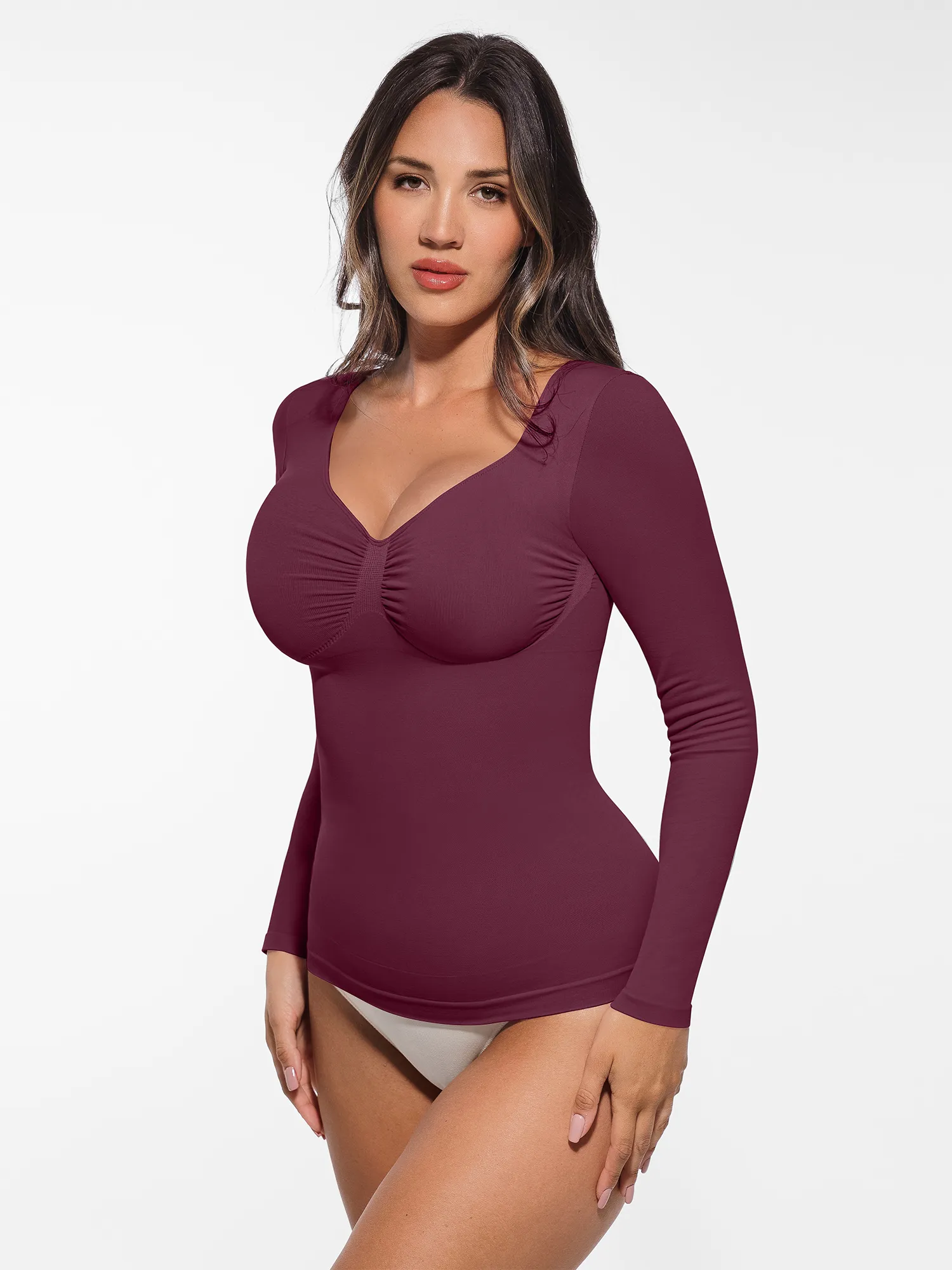 Feelingirl Seamless Long Sleeve Tummy Control Thong Bodysuit - Image 92