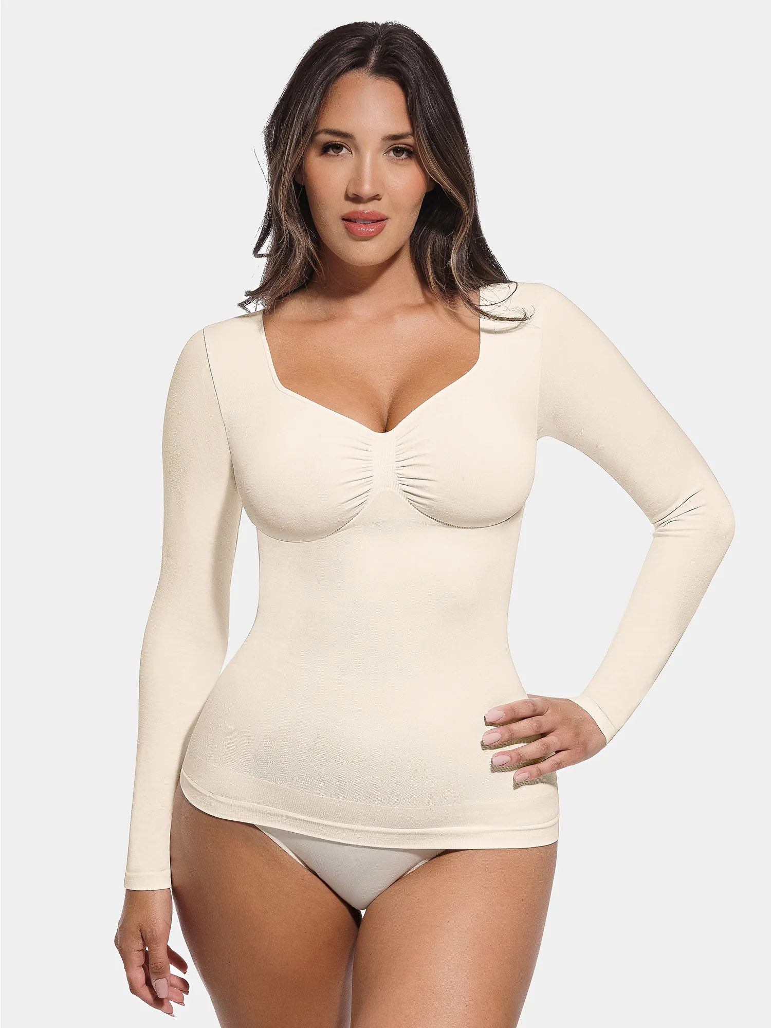 Feelingirl Seamless Long Sleeve Tummy Control Thong Bodysuit - Image 82