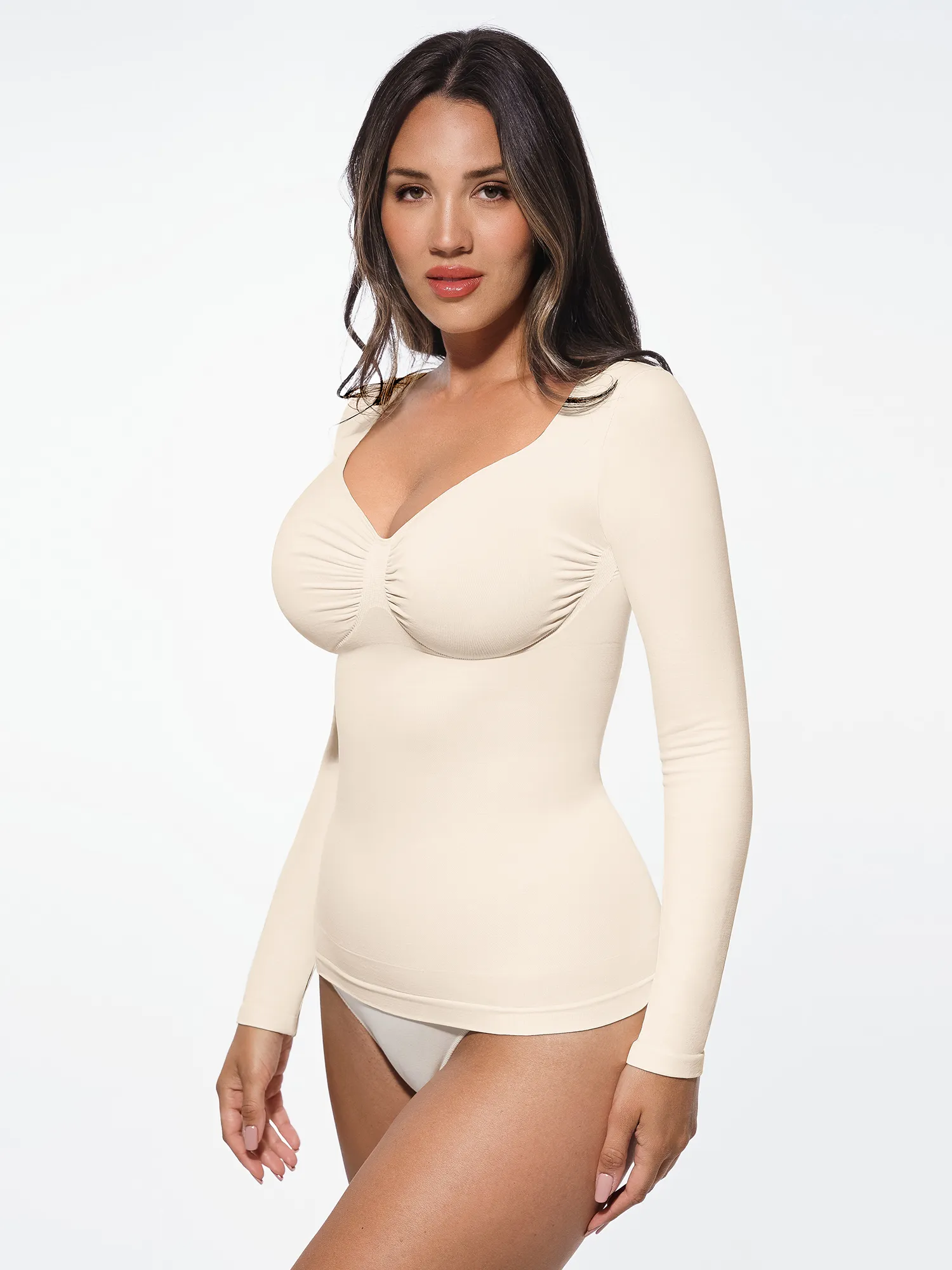Feelingirl Seamless Long Sleeve Tummy Control Thong Bodysuit - Image 87