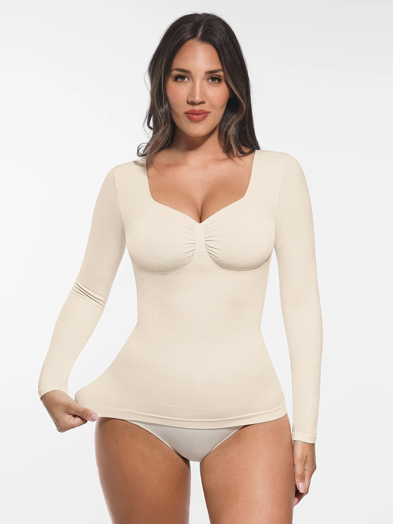 Feelingirl Seamless Long Sleeve Tummy Control Thong Bodysuit - Image 84