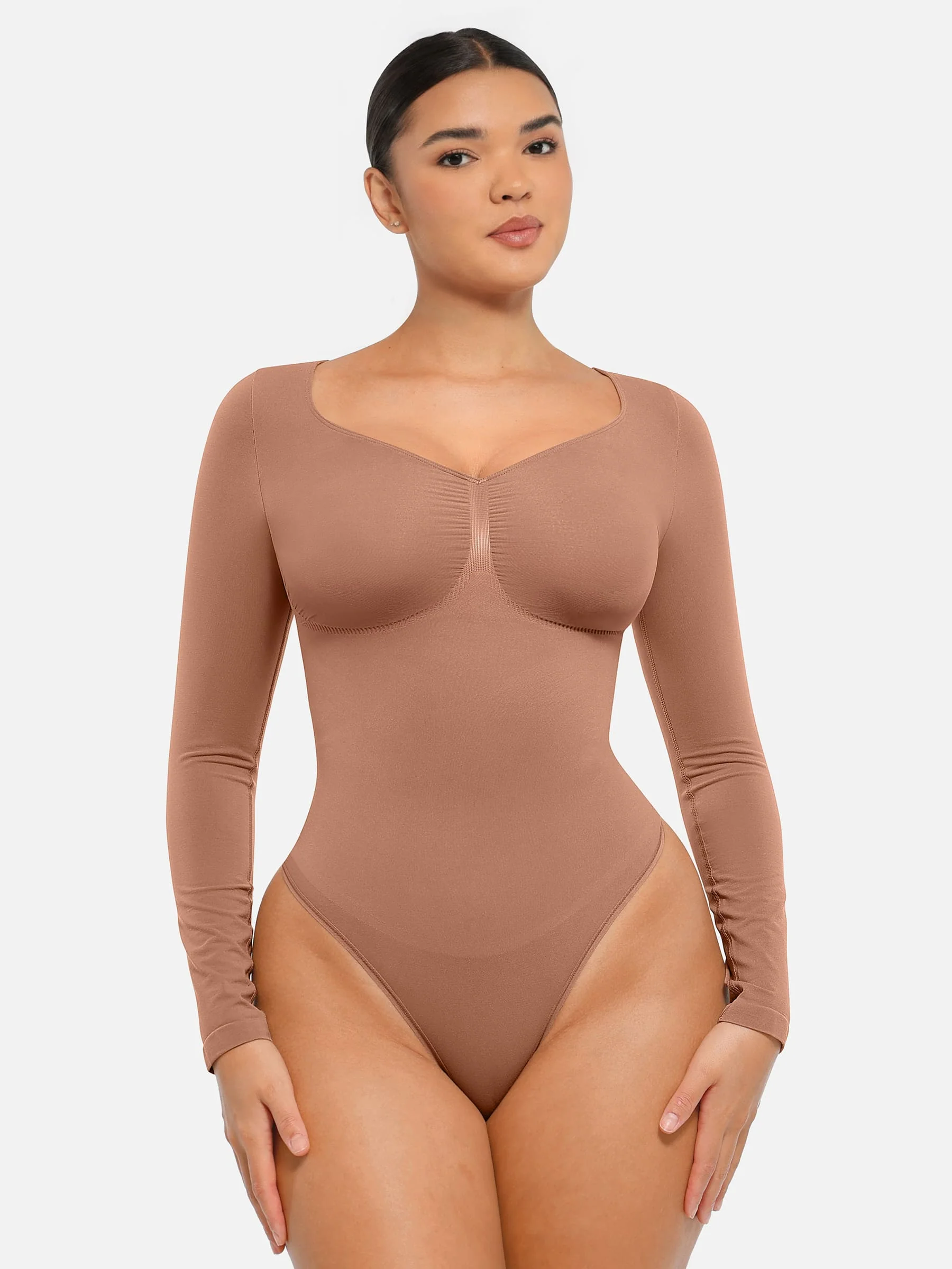 Feelingirl Seamless Long Sleeve Tummy Control Thong Bodysuit - Image 10