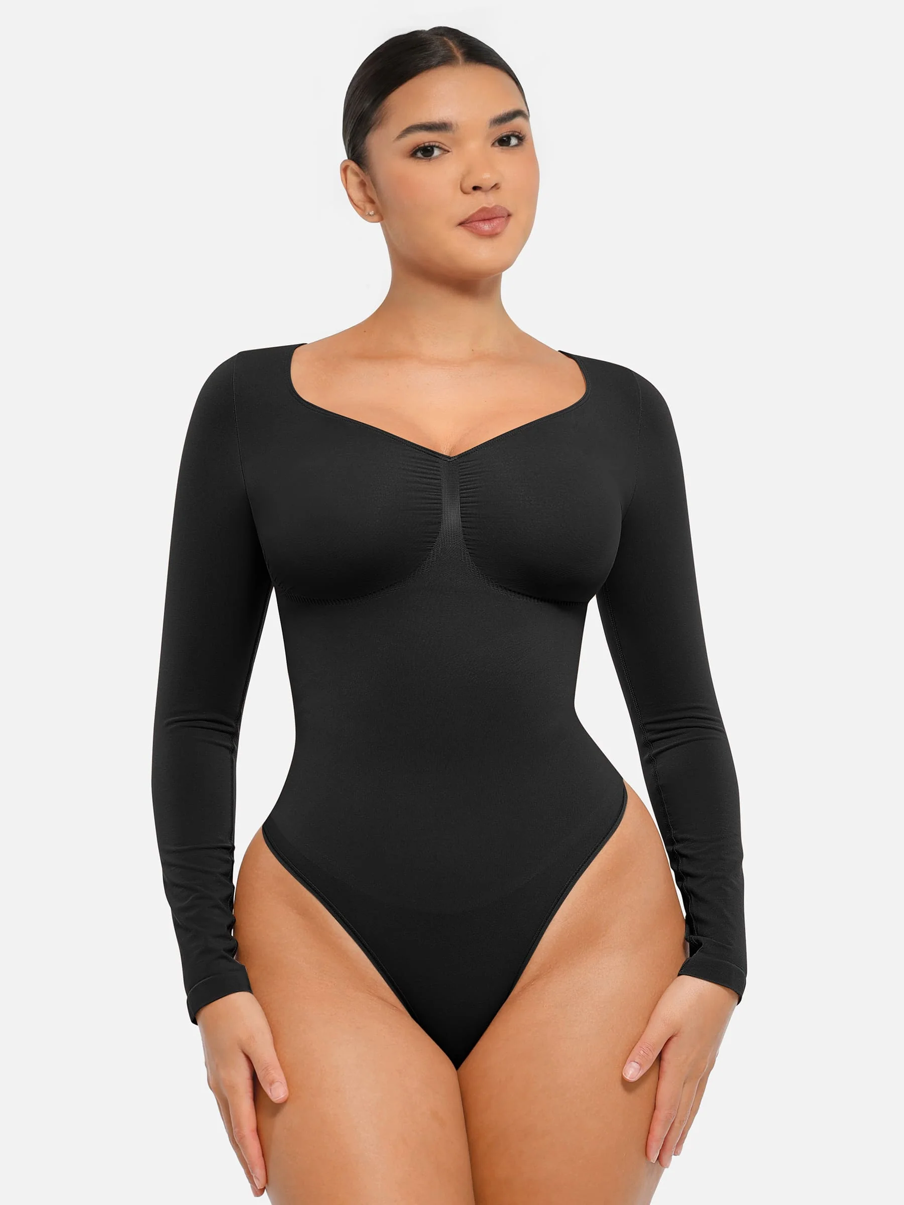 Feelingirl Seamless Long Sleeve Tummy Control Thong Bodysuit - Image 20