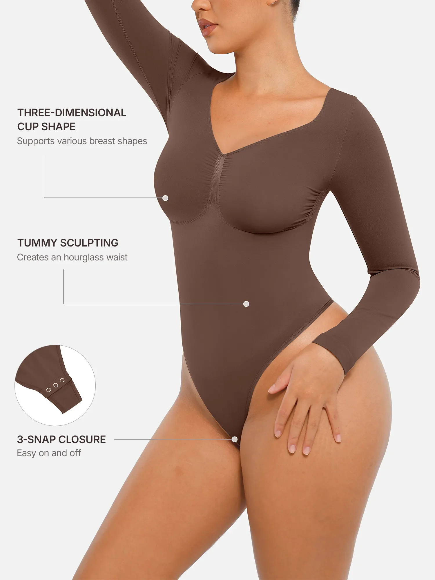 Feelingirl Seamless Long Sleeve Tummy Control Thong Bodysuit - Image 3
