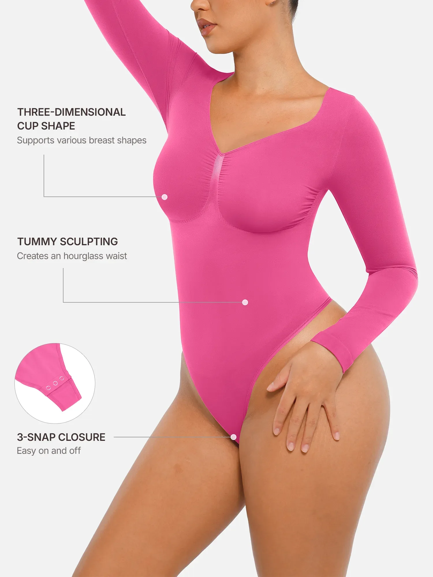 Feelingirl Seamless Long Sleeve Tummy Control Thong Bodysuit - Image 30