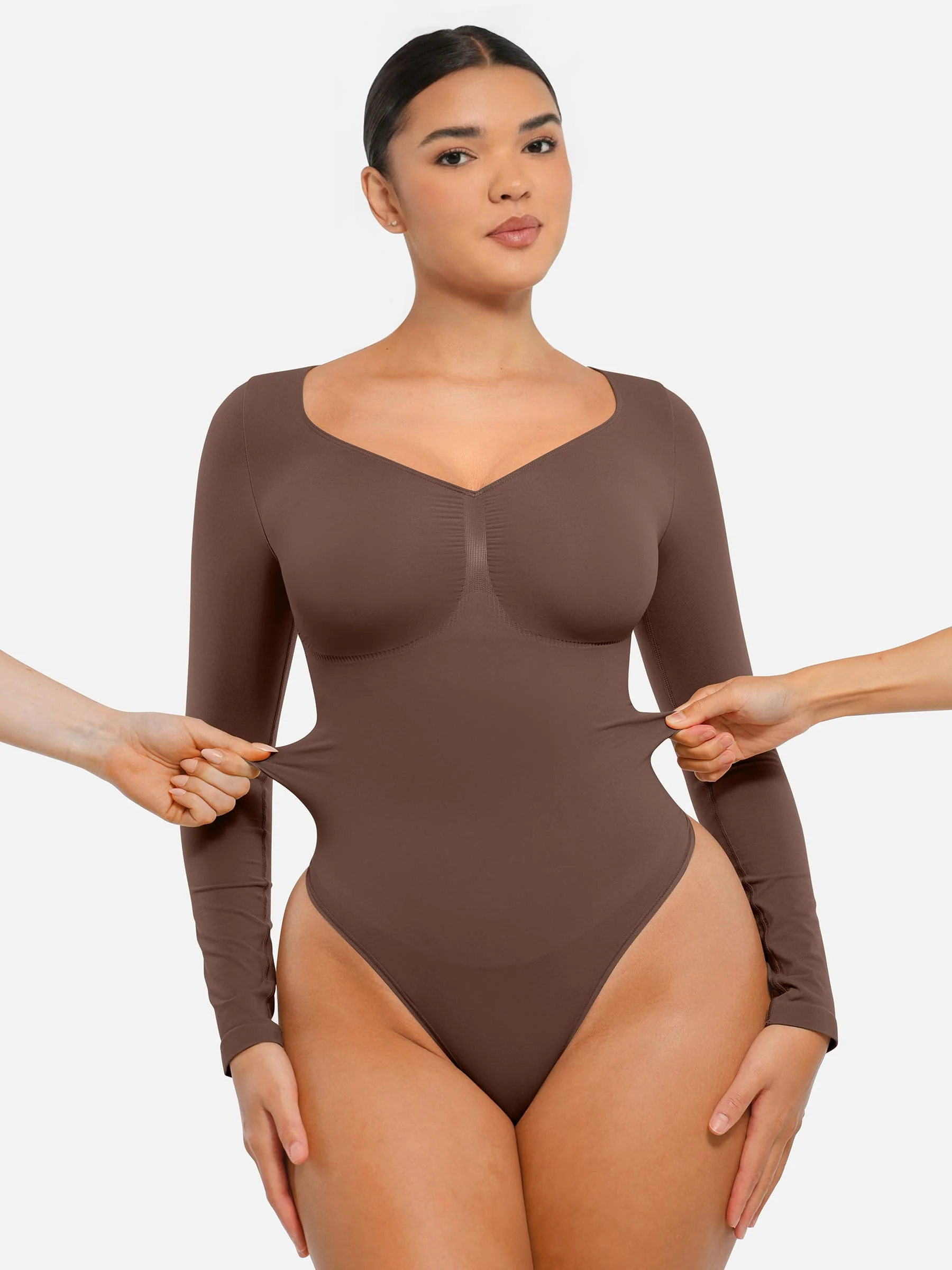 Feelingirl Seamless Long Sleeve Tummy Control Thong Bodysuit - Image 4