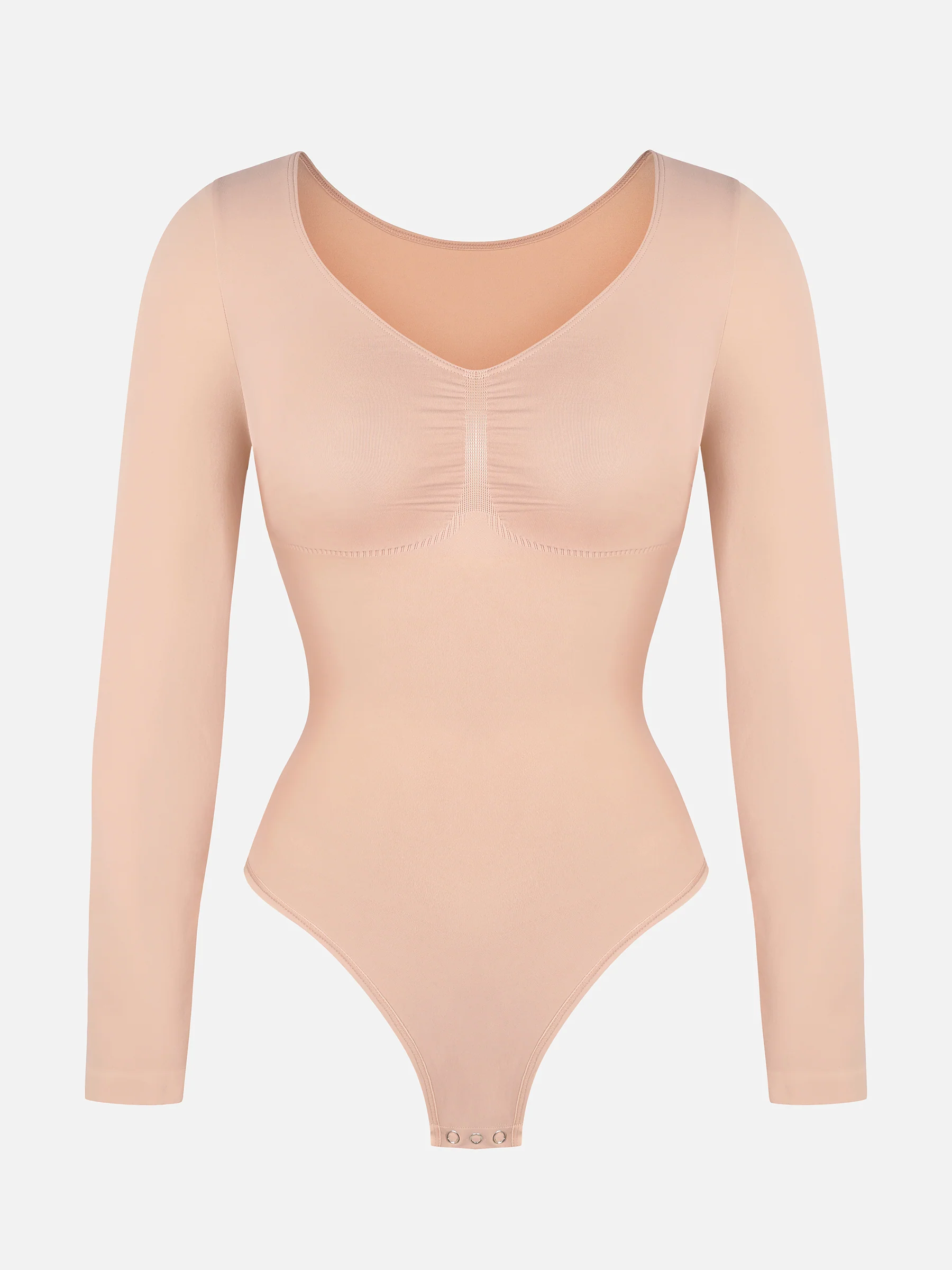 Feelingirl Seamless Long Sleeve Tummy Control Thong Bodysuit - Image 47