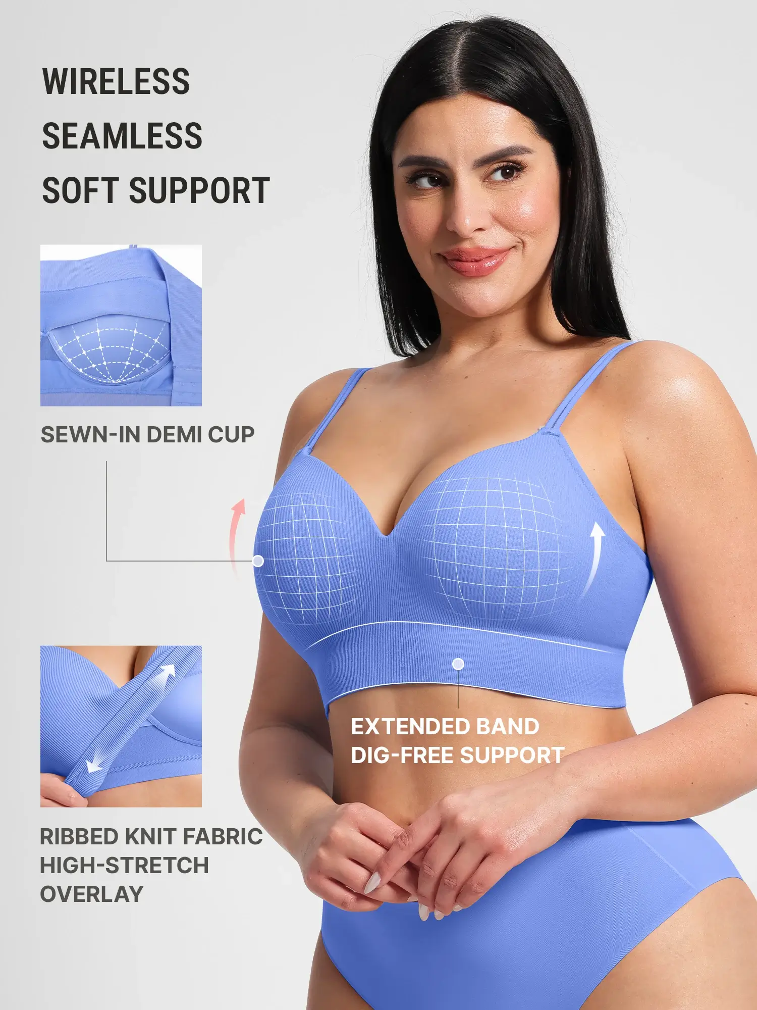 Lift Adjustable Seamless Wireless Ribbed Bra - Image 14