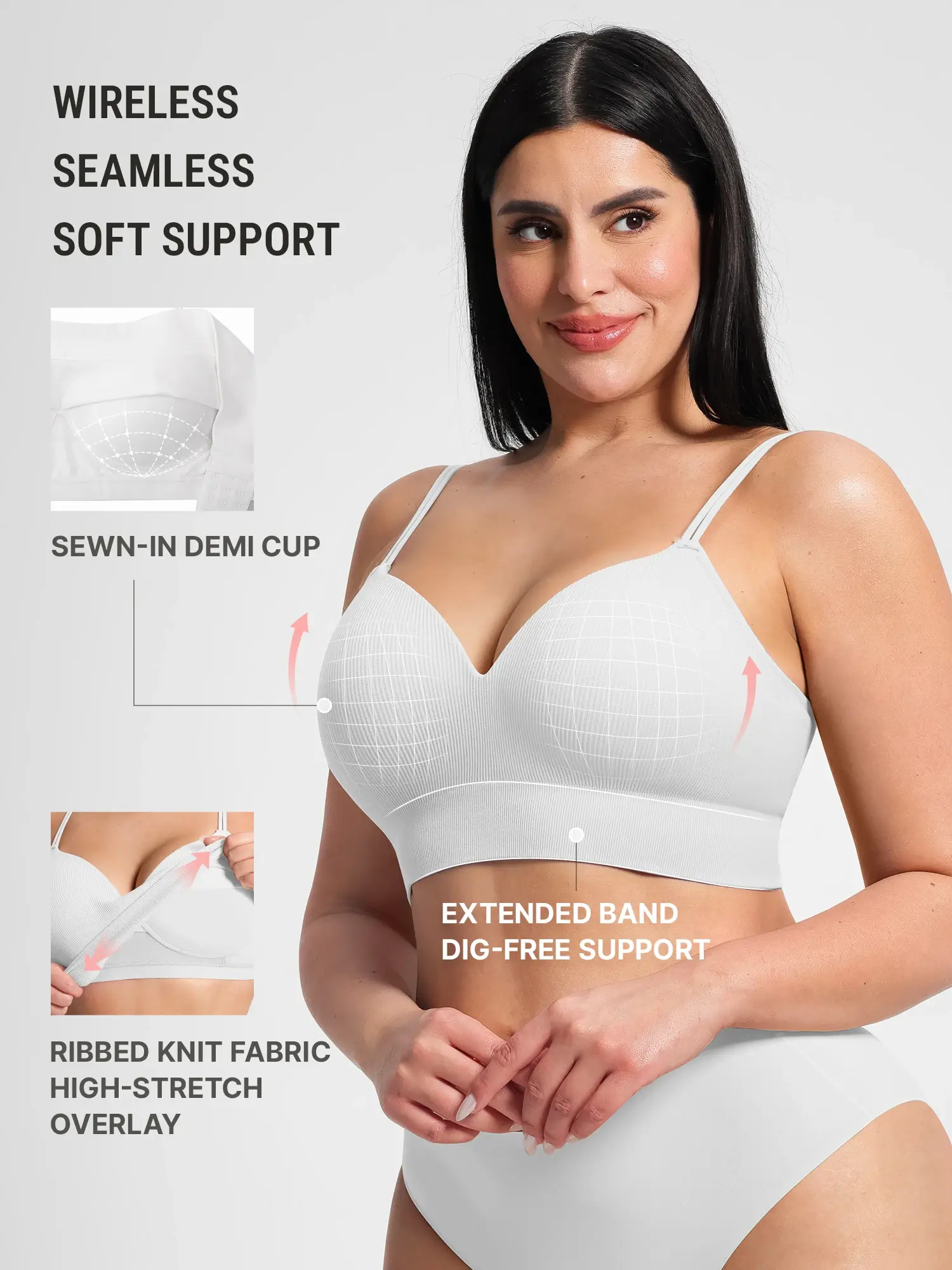 Lift Adjustable Seamless Wireless Ribbed Bra - Image 20