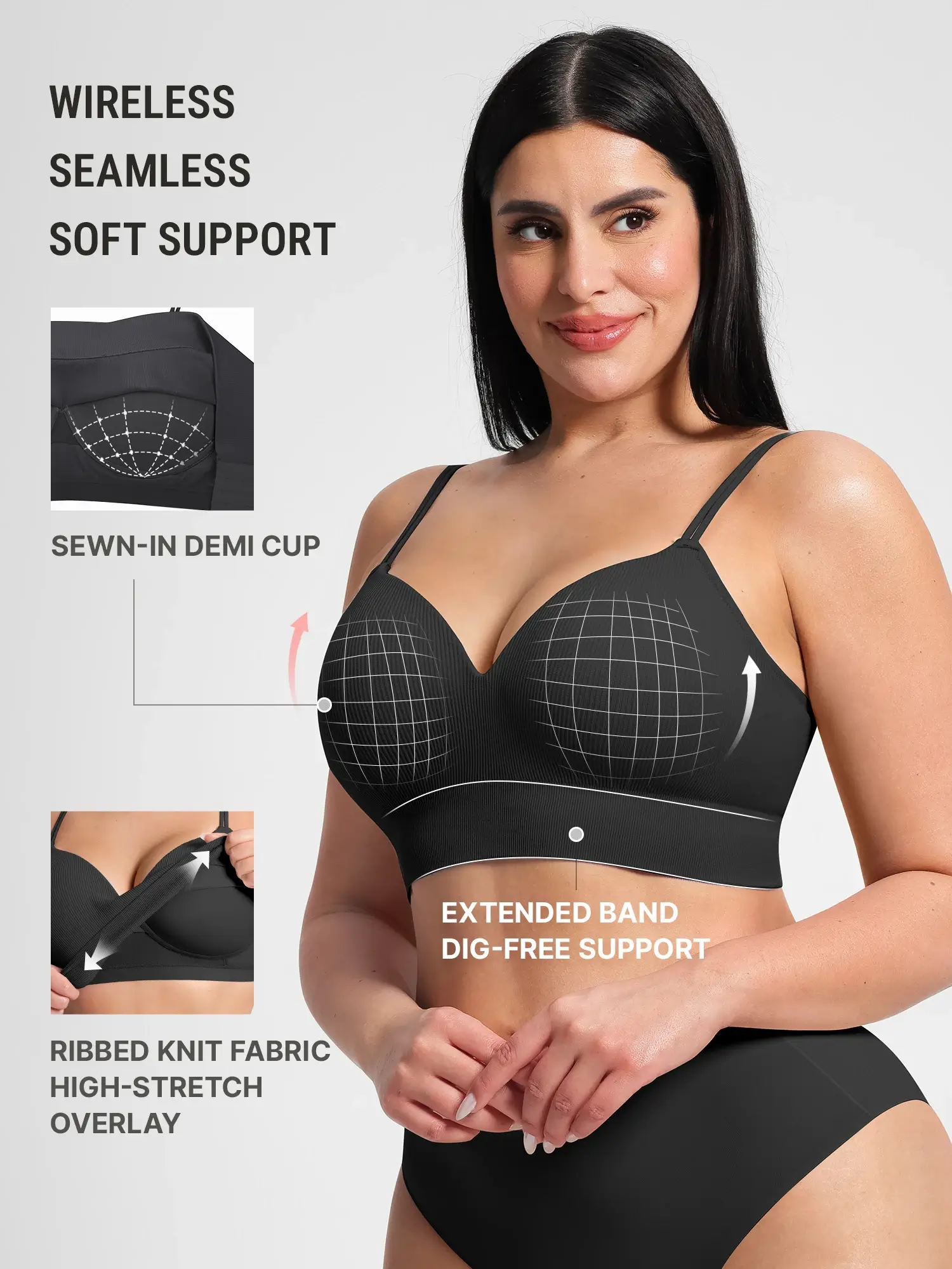 Lift Adjustable Seamless Wireless Ribbed Bra - Image 4
