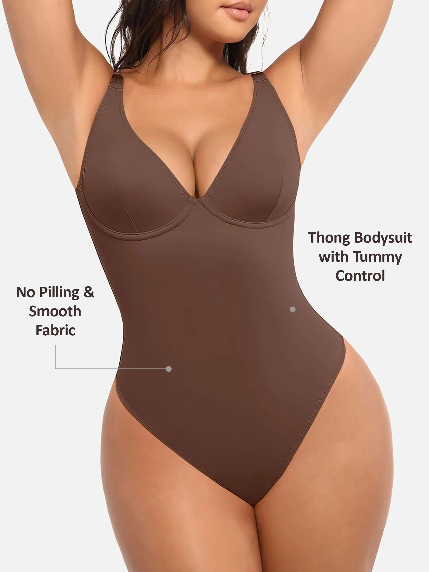 Feelingirl V Neck Tummy Control Bodysuit - Image 19