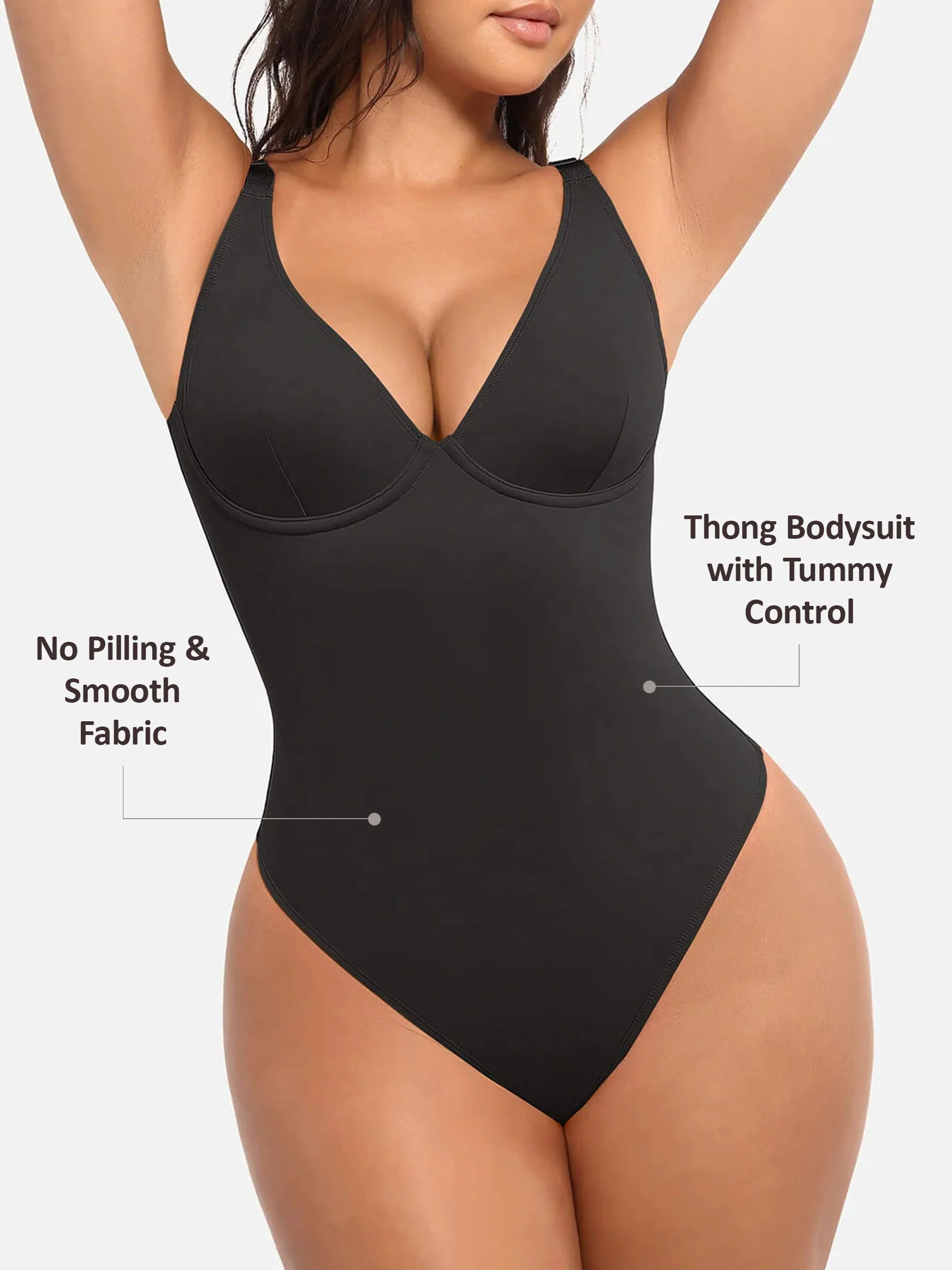 Feelingirl V Neck Tummy Control Shaping Bodysuit - Image 4