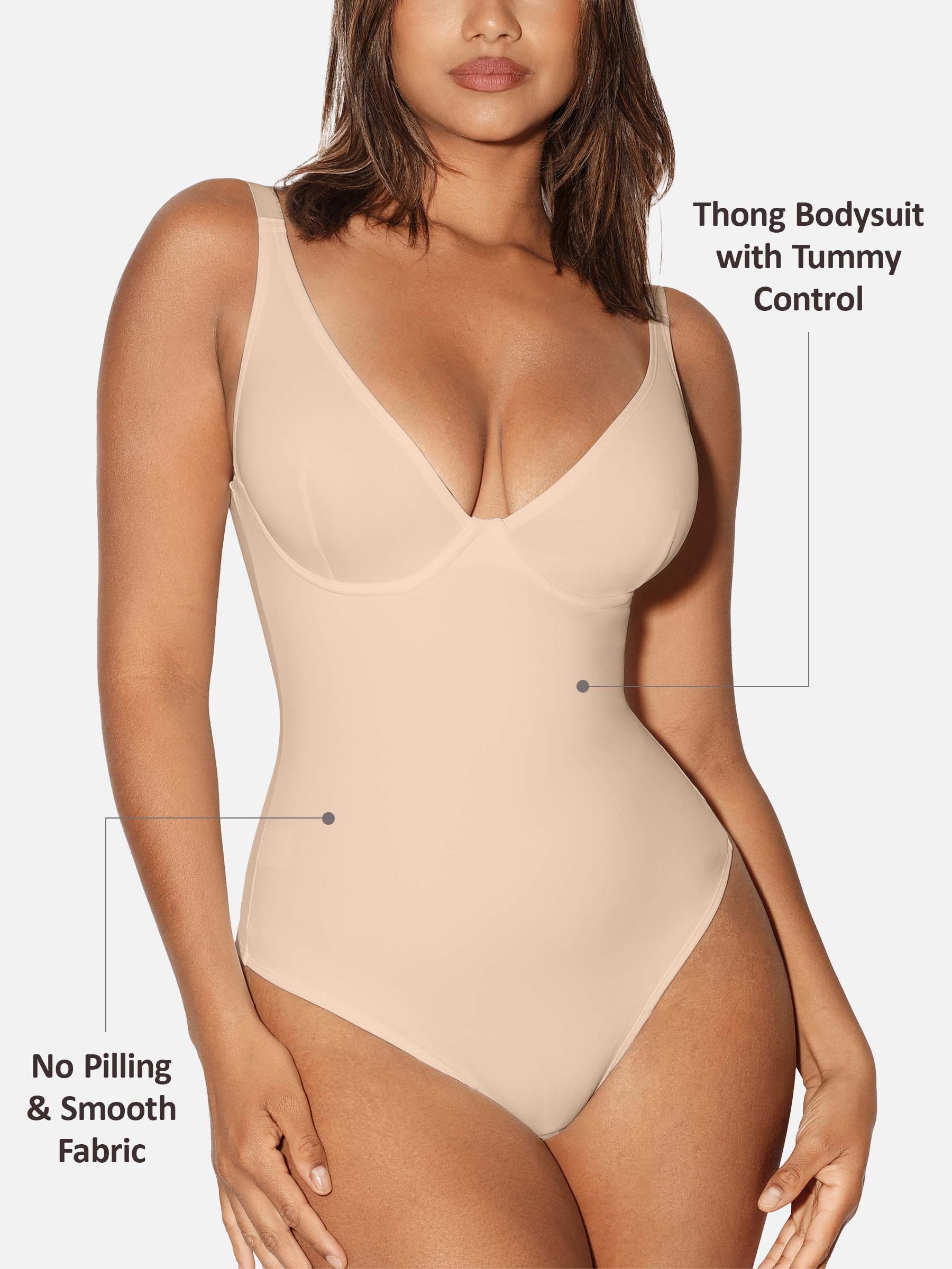 Feelingirl V Neck Tummy Control Shaping Bodysuit - Image 27