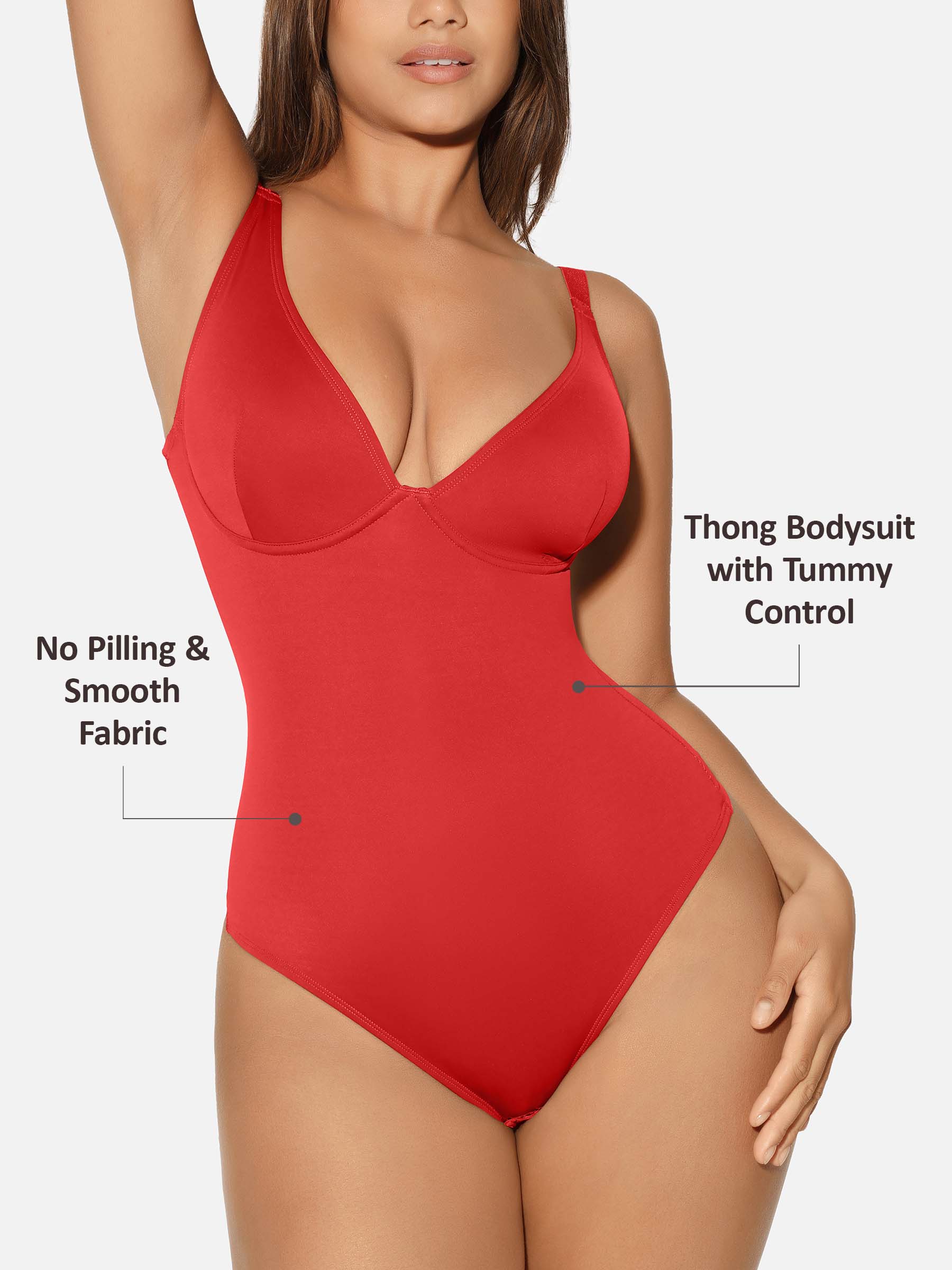 Feelingirl V Neck Tummy Control Shaping Bodysuit - Image 35