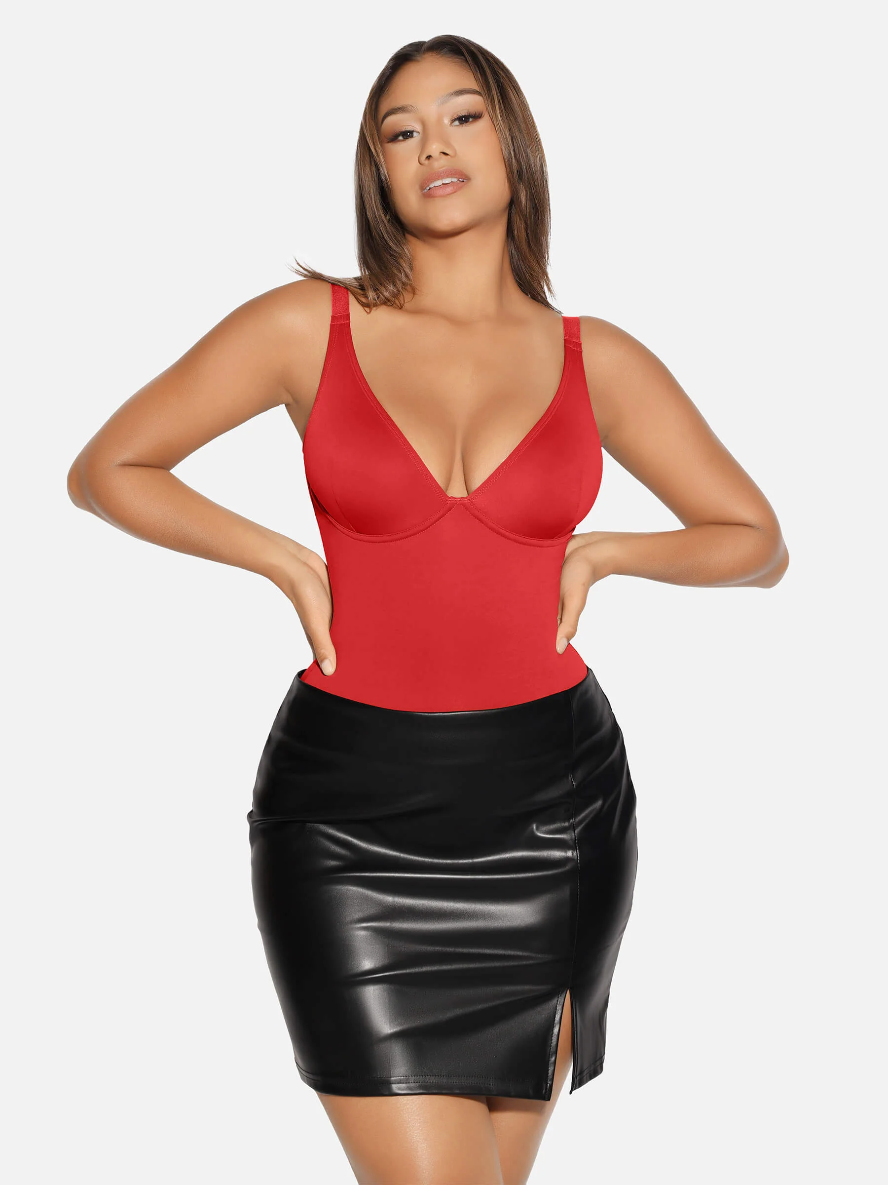 Feelingirl V Neck Tummy Control Shaping Bodysuit - Image 41