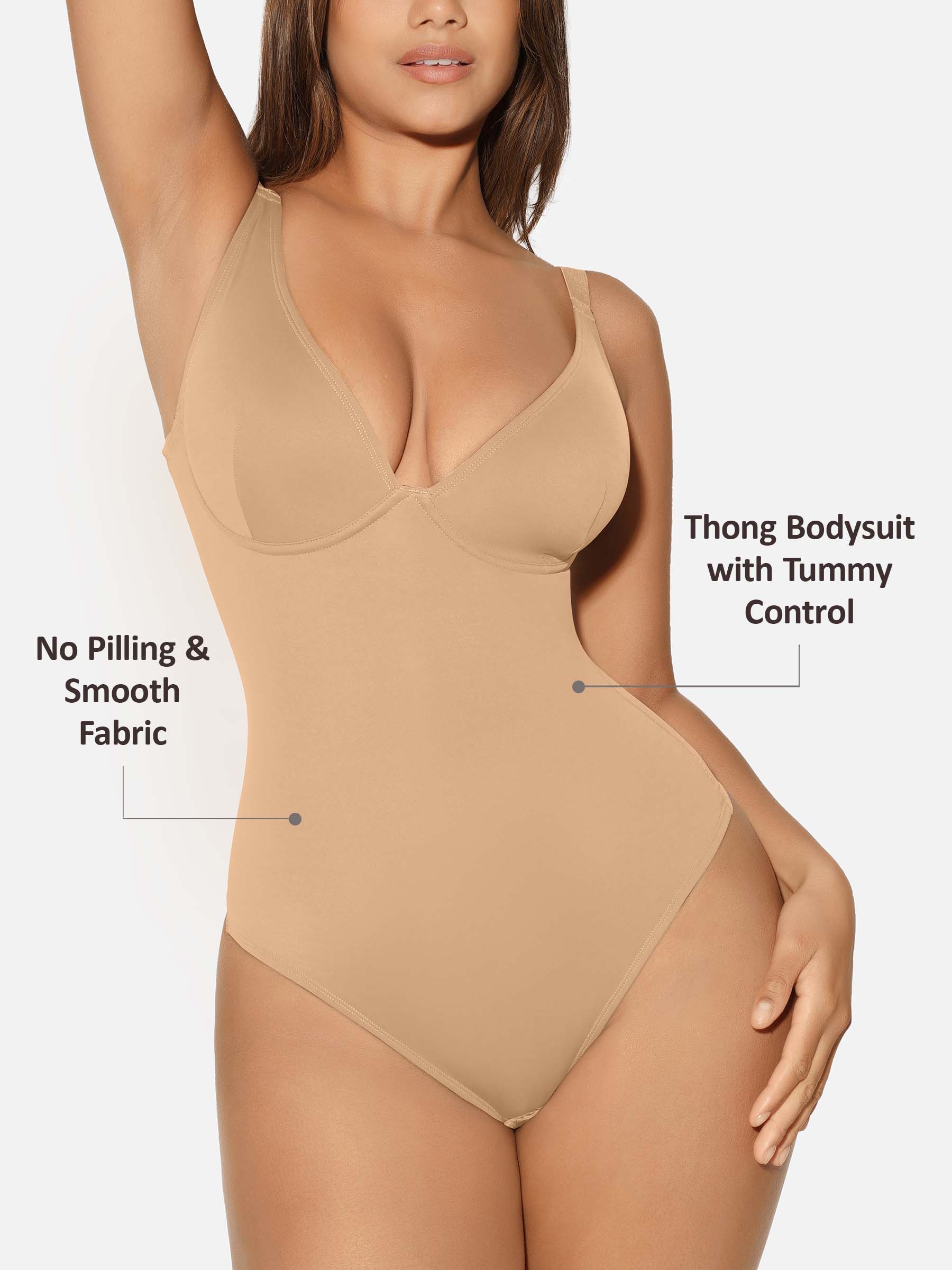Feelingirl V Neck Tummy Control Shaping Bodysuit - Image 45