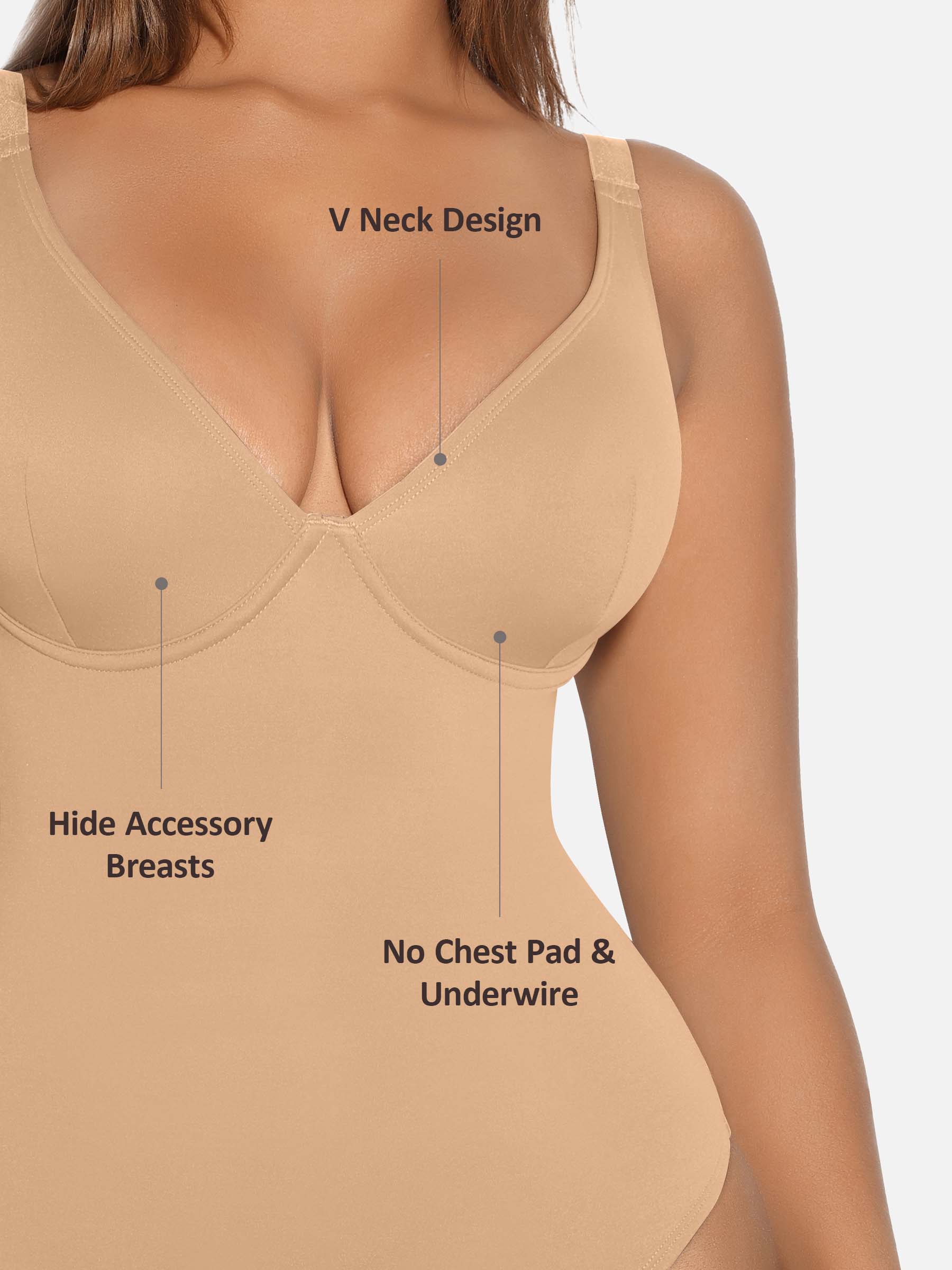 Feelingirl V Neck Tummy Control Shaping Bodysuit - Image 46