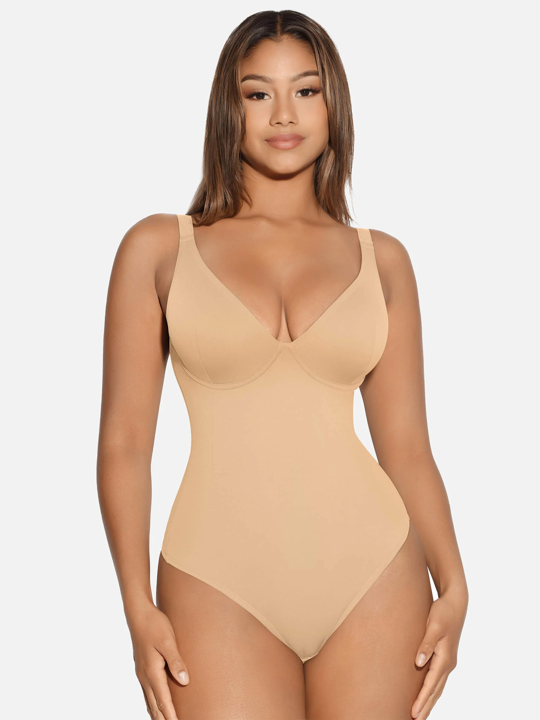 Feelingirl V Neck Tummy Control Shaping Bodysuit - Image 52