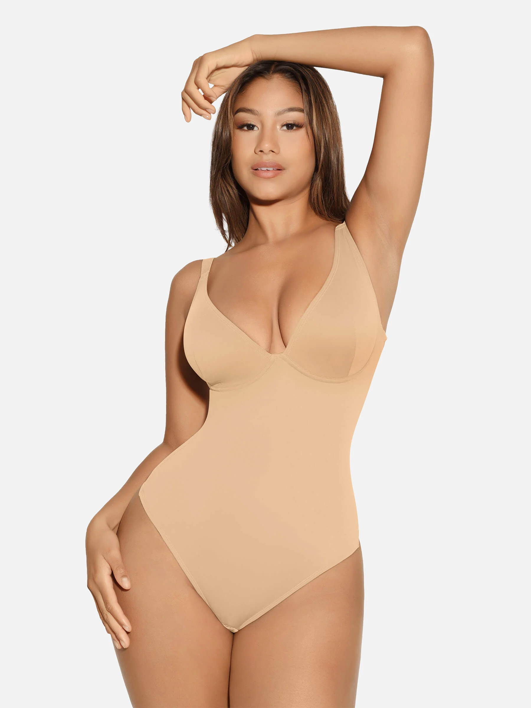 Feelingirl V Neck Tummy Control Shaping Bodysuit - Image 53
