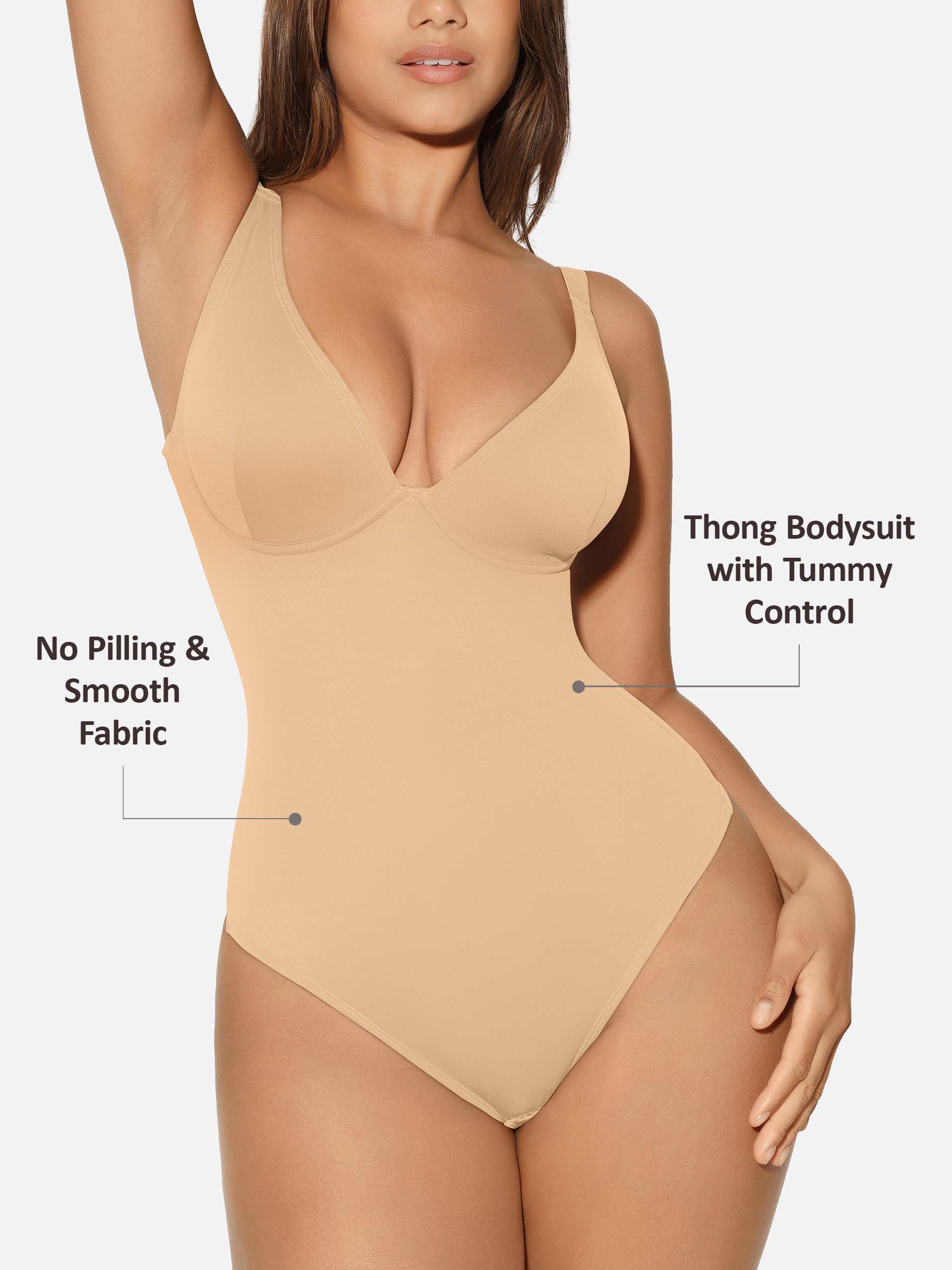 Feelingirl V Neck Tummy Control Shaping Bodysuit - Image 55