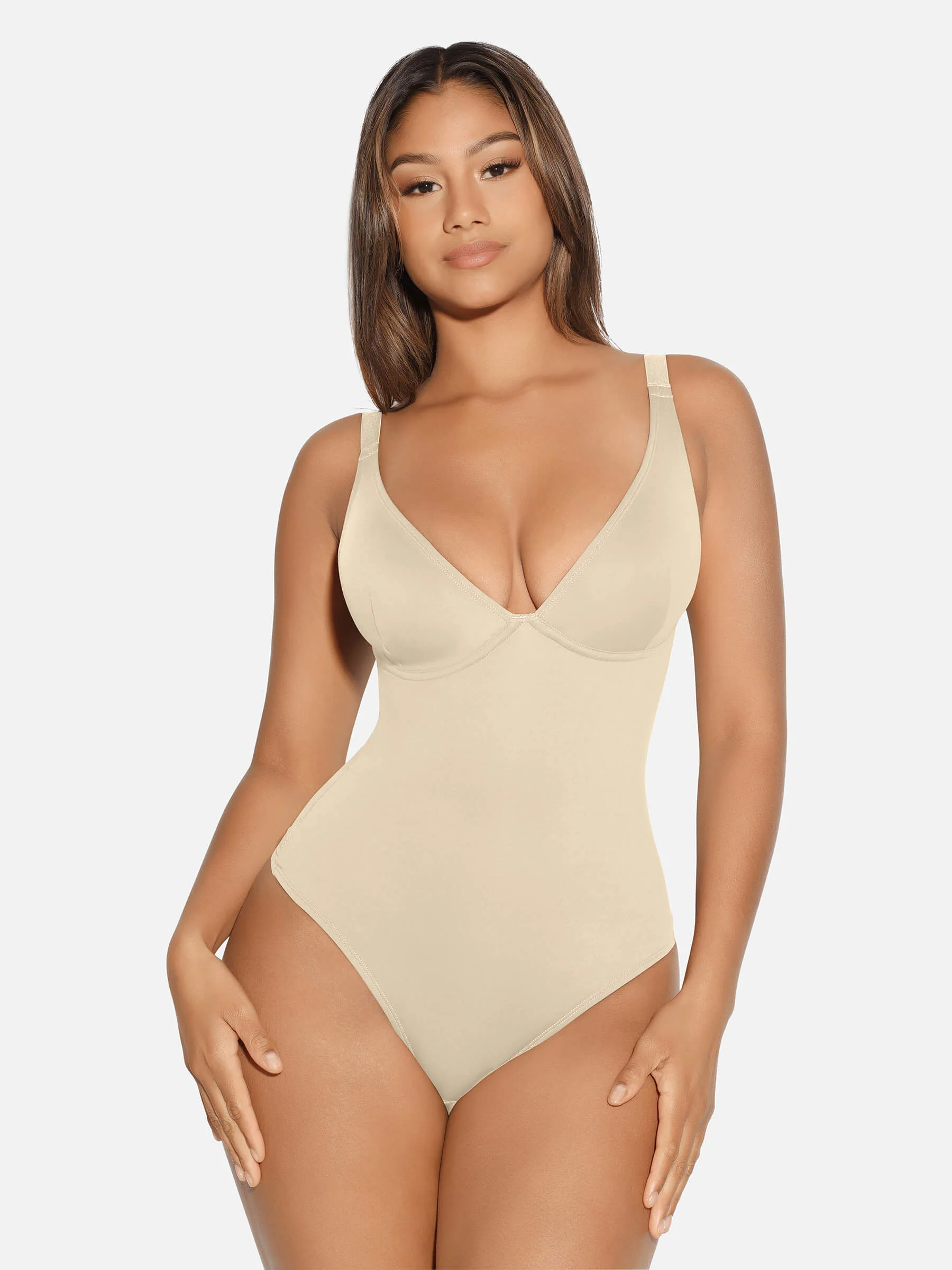 Feelingirl V Neck Tummy Control Shaping Bodysuit - Image 60